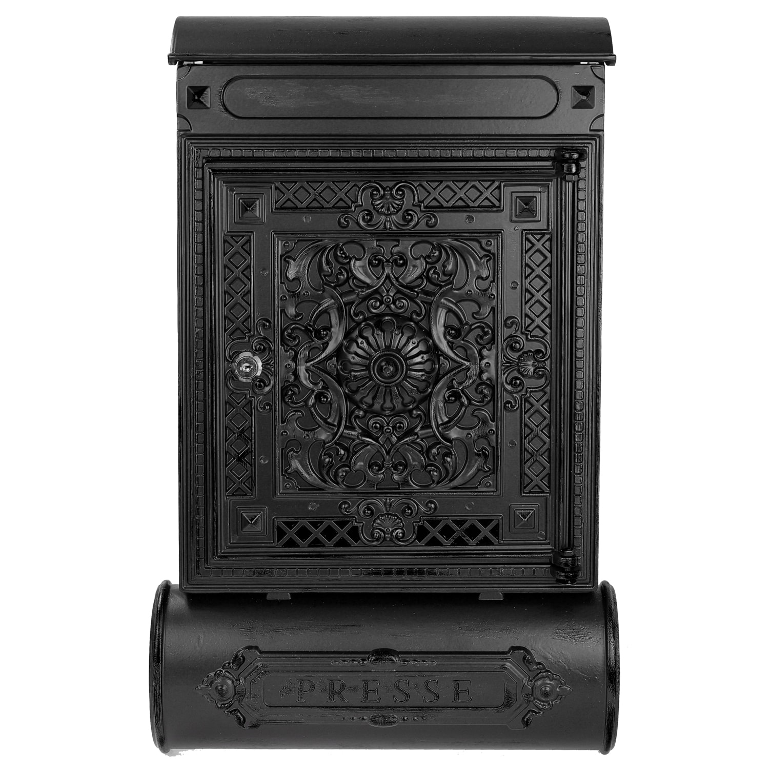 HMF Briefkasten Antik mit Zeitungsfach Vintage aus Aluguss | 57 x 35 x 10 cm | 57 x 35 x 10 cm | Schwarz 