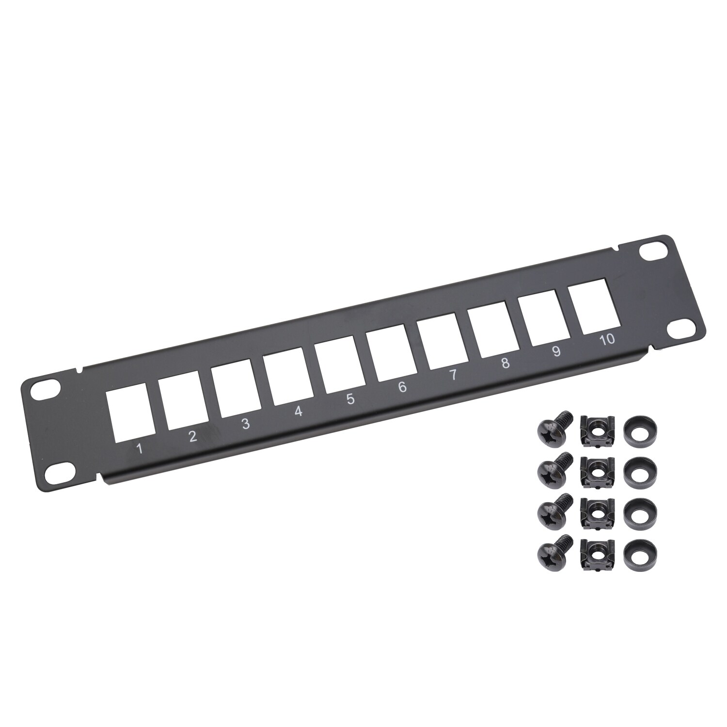 HMF 63345 UTP Keystone-Patchpanel f&uuml;r Serverschrank, 10 Ports RJ45, 10 Zoll, 1 HE, Schwarz 