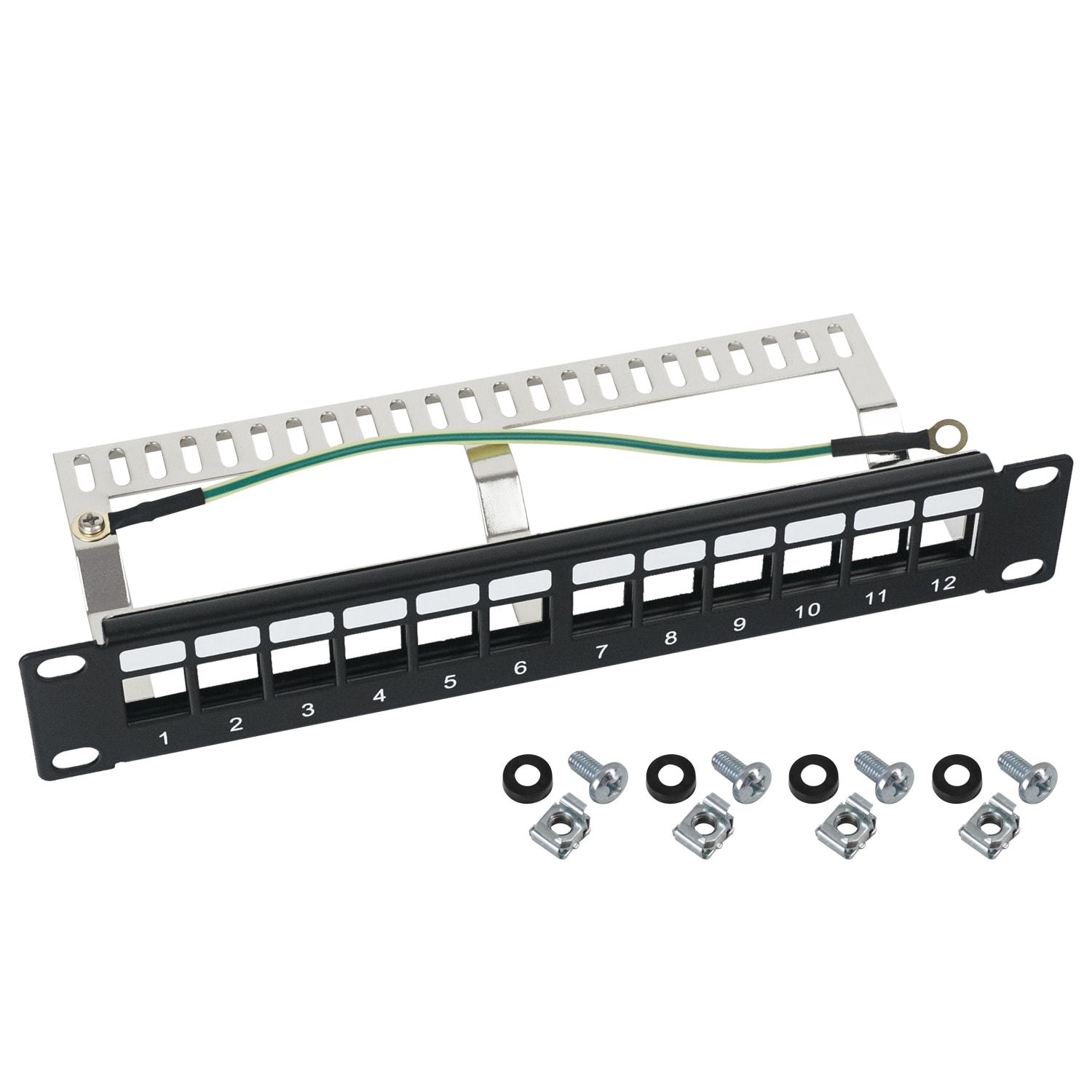 HMF 63346 STP Keystone-Patchpanel f&uuml;r Serverschrank, 12 Ports RJ45, 10 Zoll, 1 HE, Schwarz 