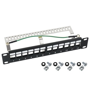 HMF 63346 STP Keystone-Patchpanel für Serverschrank, 12 Ports RJ45, 10 Zoll, 1 HE, Schwarz 