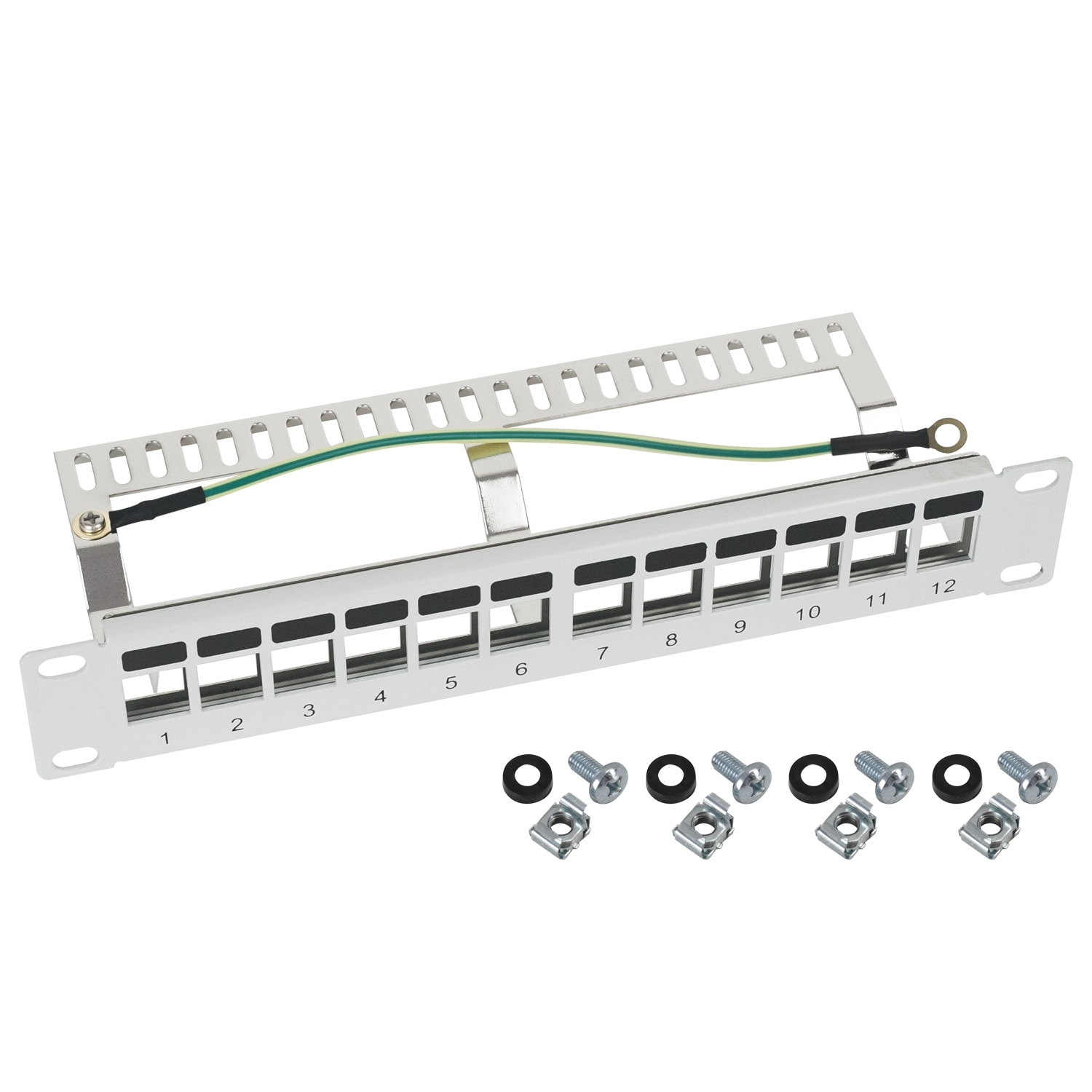 HMF 63346 STP Keystone-Patchpanel f&uuml;r Serverschrank, 12 Ports RJ45, 10 Zoll, 1 HE, Lichtgrau 