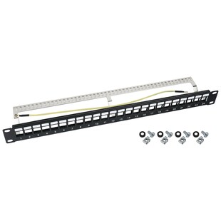 HMF 66446-02 STP Keystone-Patchpanel für Serverschrank, 19 Zoll, 1 HE, 24 Ports RJ45 Geschirmt, Schwarz 