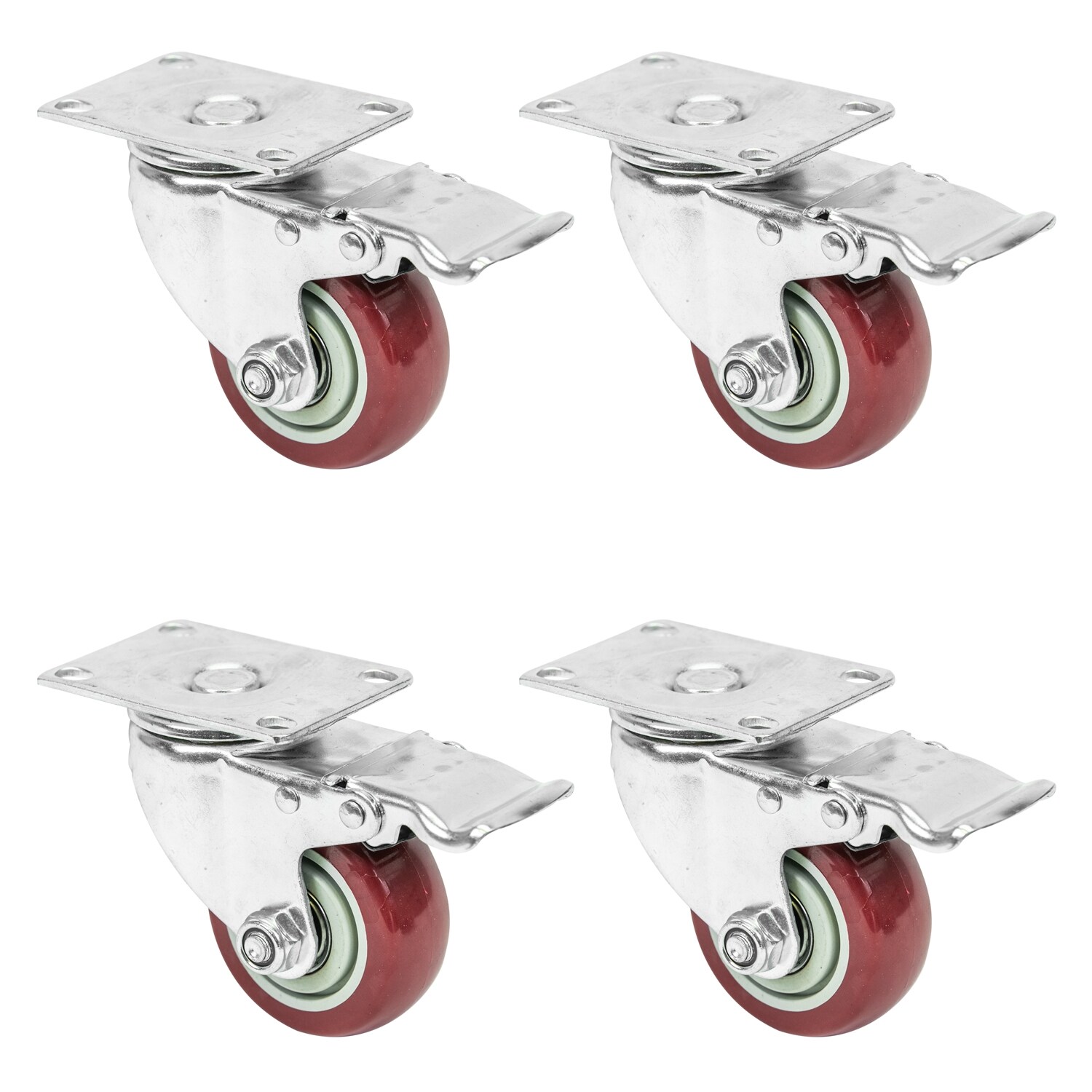 6710 Schwerlastrollen mit Bremse aus Polyurethan, , 75 mm, bis 400 kg, Rot