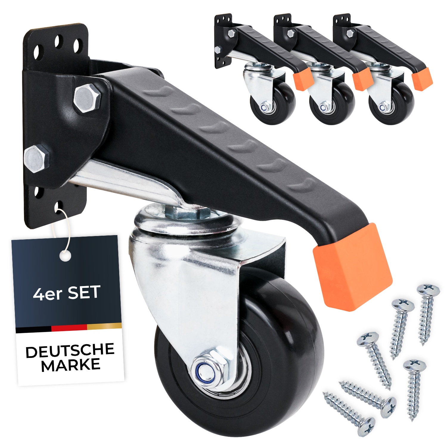 HMF 6750 Schwerlastrollen absenkbar f&uuml;r Werkbank, 4 St&uuml;ck, 65 mm, bis 300 kg, Schwarz 