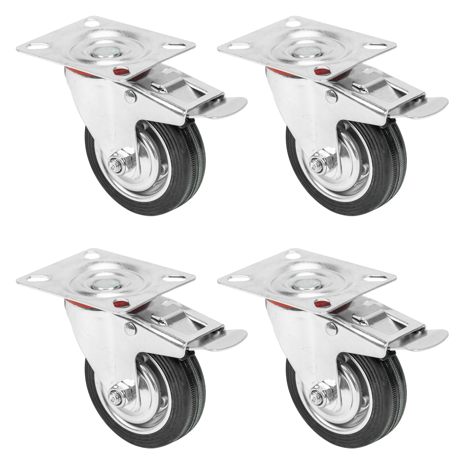 HMF 6790 Schwerlastrollen mit Bremse aus Vollgummi, 4 St&uuml;ck, 75 mm, bis 200 kg, Schwarz 