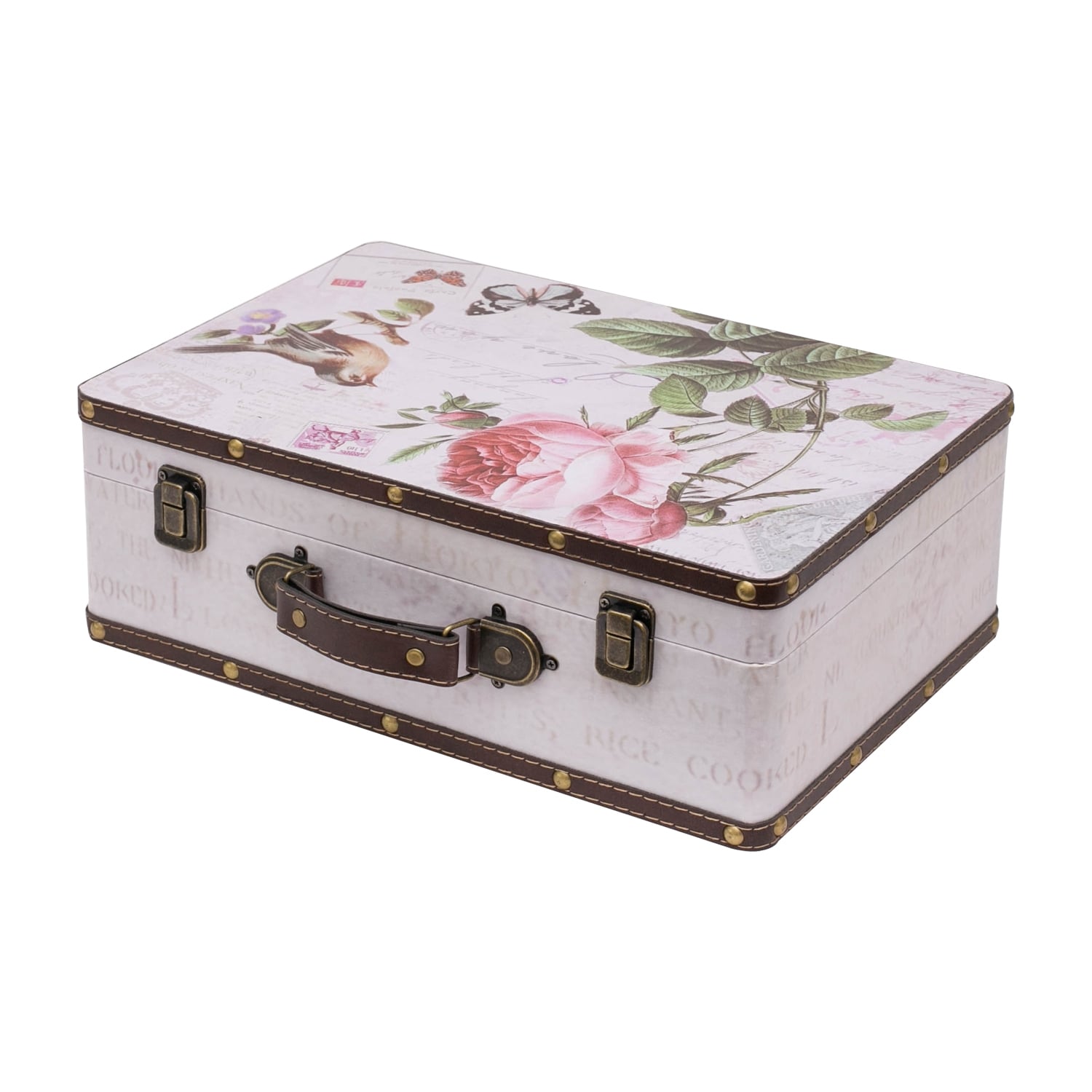 HMF VKO102 Vintage Koffer aus Holz, 38 x 26 x 13 cm, Deko Rose 