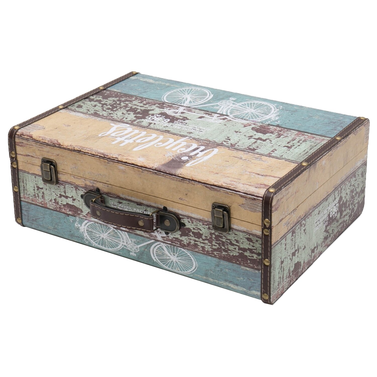 HMF VKO106 Vintage Koffer aus Holz, 44 x 32 x 16 cm, Deko Fahrrad 