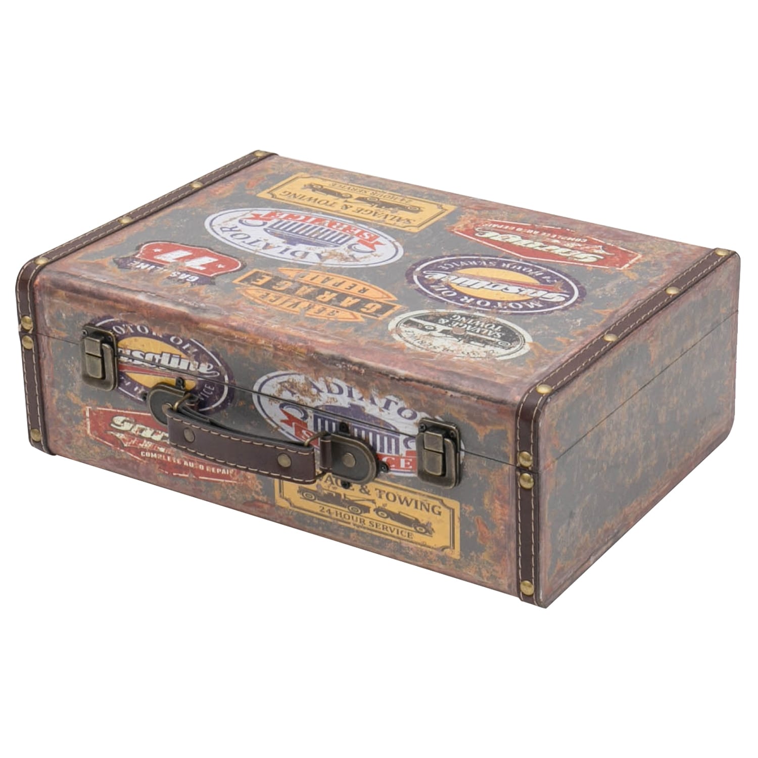 HMF VKO107 Vintage Koffer aus Holz, 38 x 26 x 13 cm, Deko Garage 