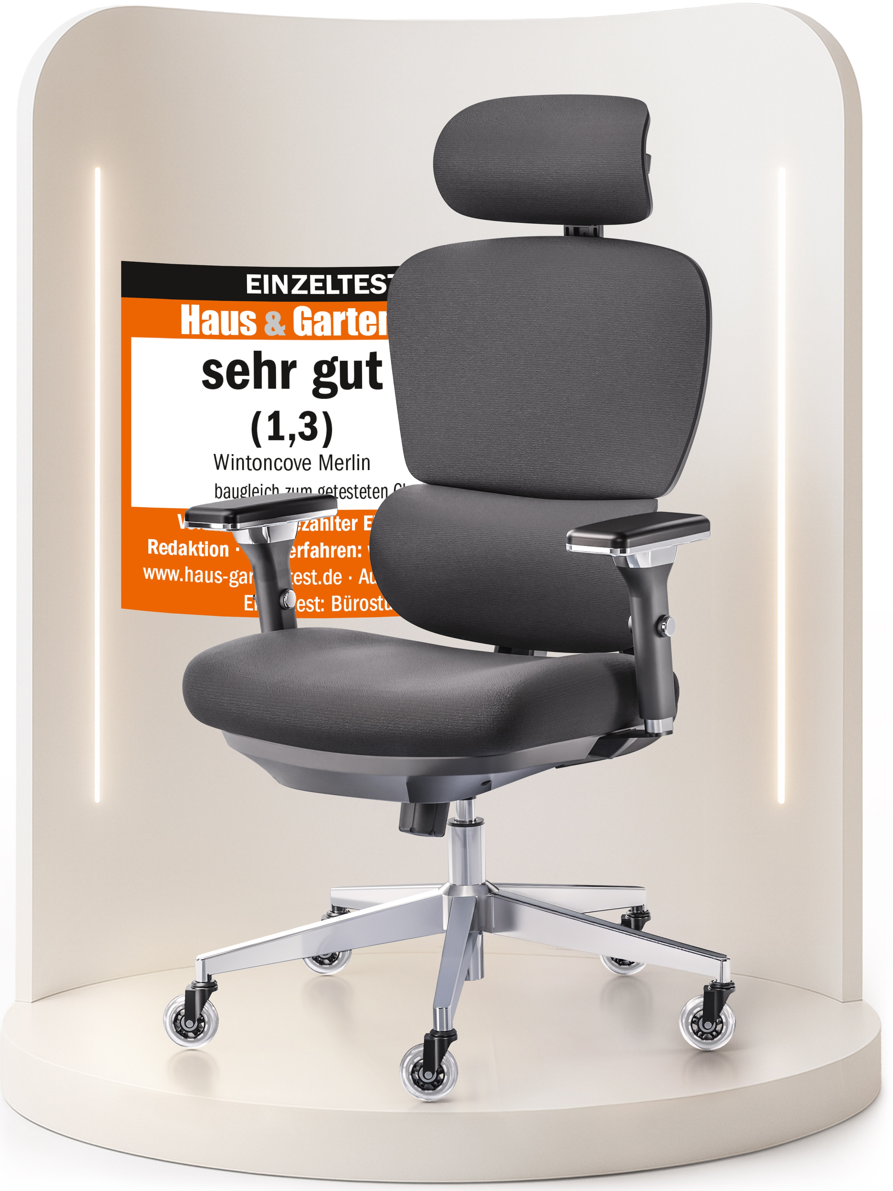 WINTONCOVE Merlin B&uuml;rostuhl Ergonomisch &ndash; Schwarz 