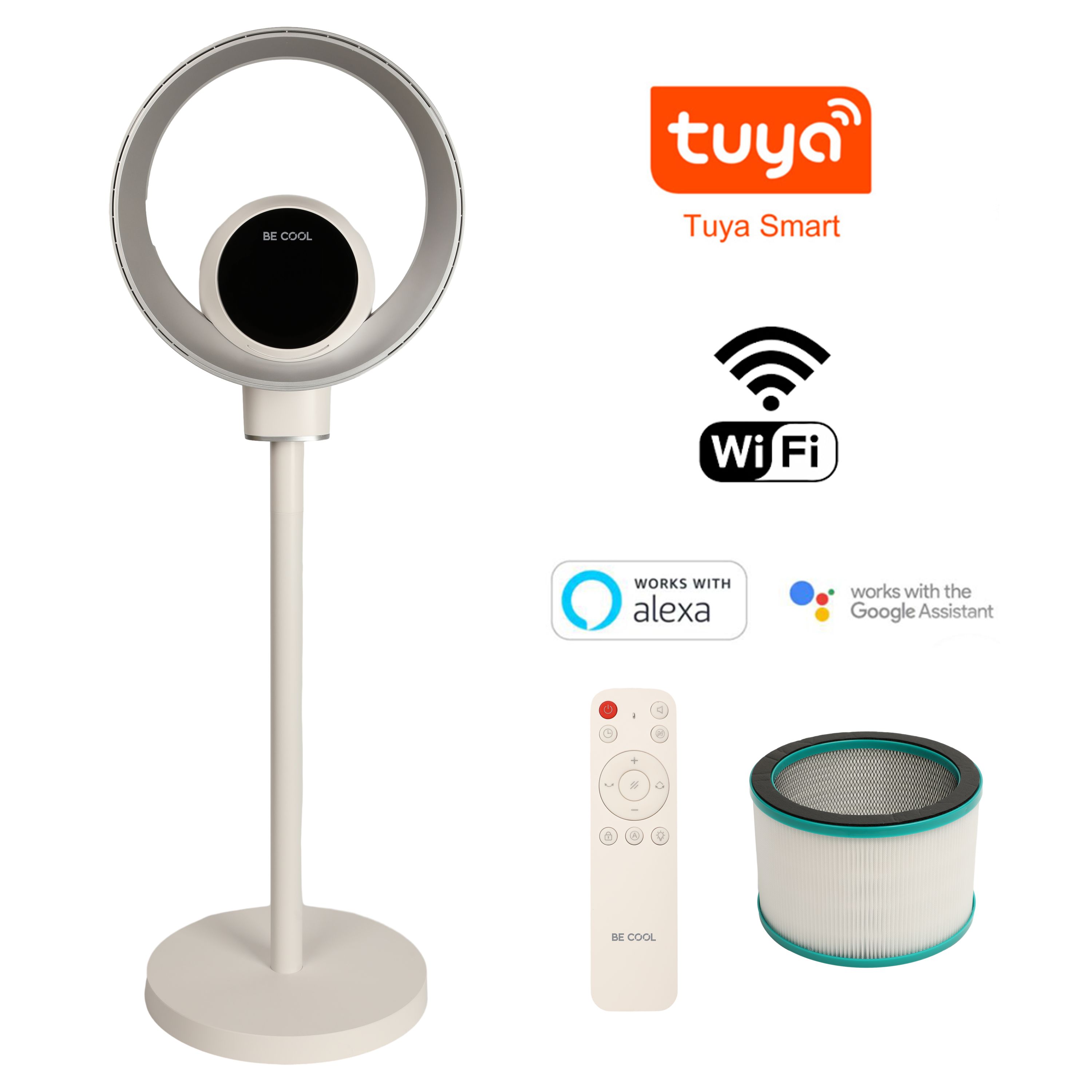 BE COOL Design-Standventilator mit Luftreiniger und WiFi BCBFLWiFi01 