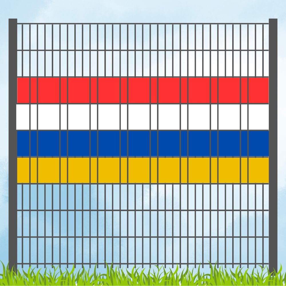 zaun|zu&reg; Sichtschutz Fastnachtsfarben Rot-Wei&szlig;-Blau-Gelb Volle Streifenbreite 