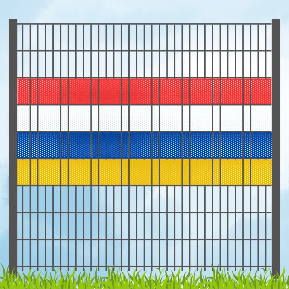 zaun|zu&reg; Sichtschutz Fastnachtsfarben Rot-Wei&szlig;-Blau-Gelb Volle Streifenbreite Gelocht 