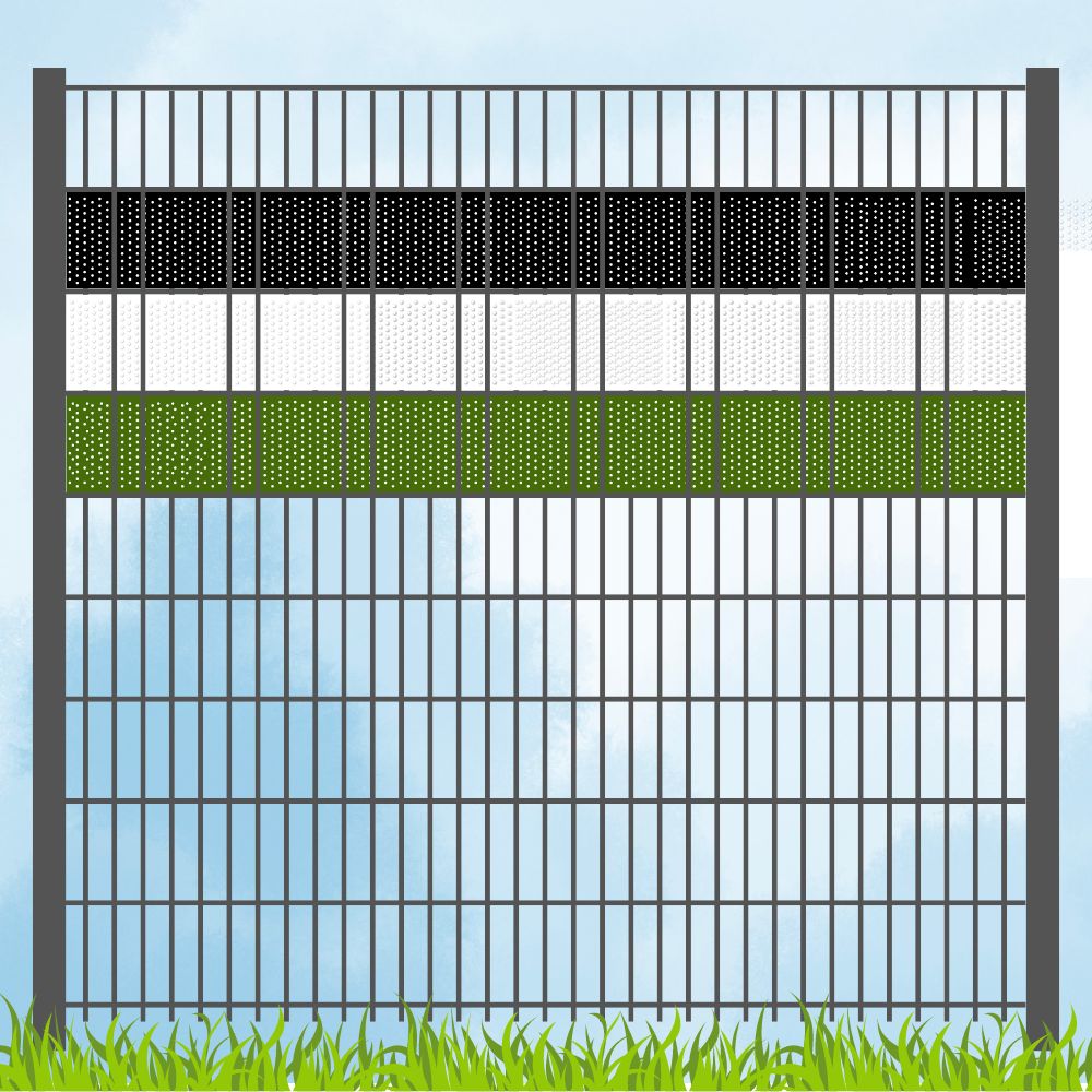 zaun|zu&reg; Sichtschutzstreifen Vereinsfarben Schwarz/Wei&szlig;/Gr&uuml;n Volle Streifenbreite Gelocht 