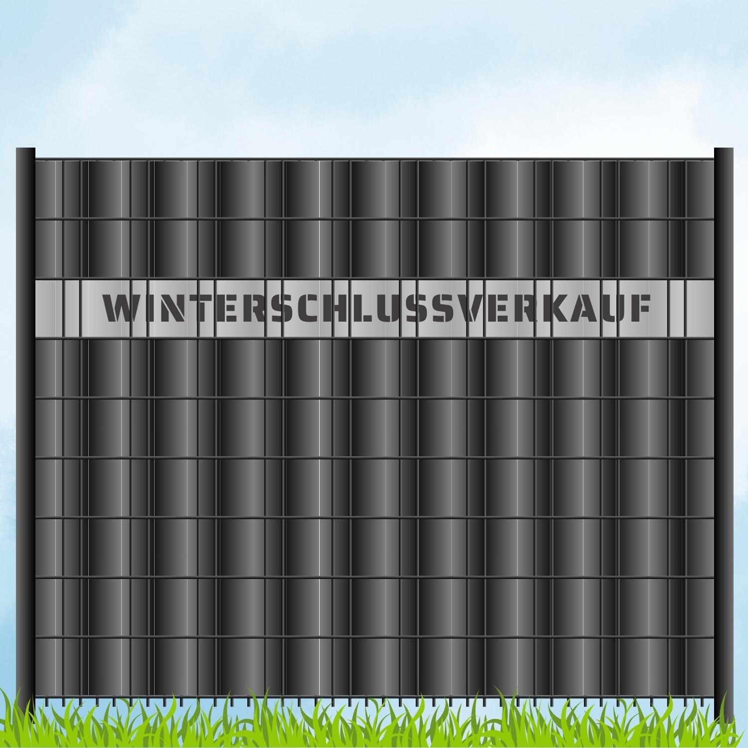 zaun|zu&reg; Sichtschutzstreifen Laser Beschriftung "WINTERSCHLUSSVERKAUF" Lichtgrau 2,55m 
