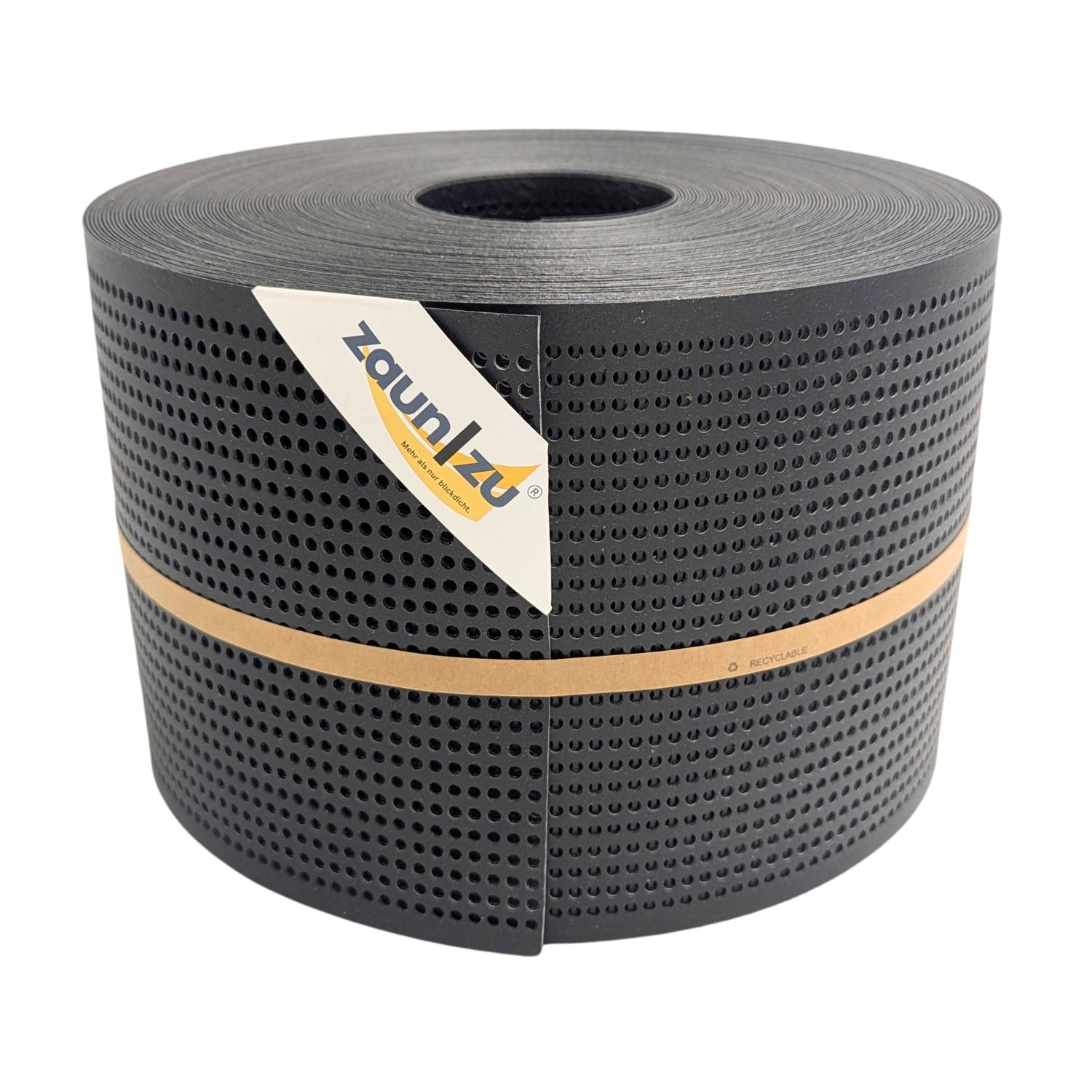 zaun|zu&reg; Sichtschutzstreifen Polyal ECO Gelocht 30 Prozent Streifen Schwarz 50m 