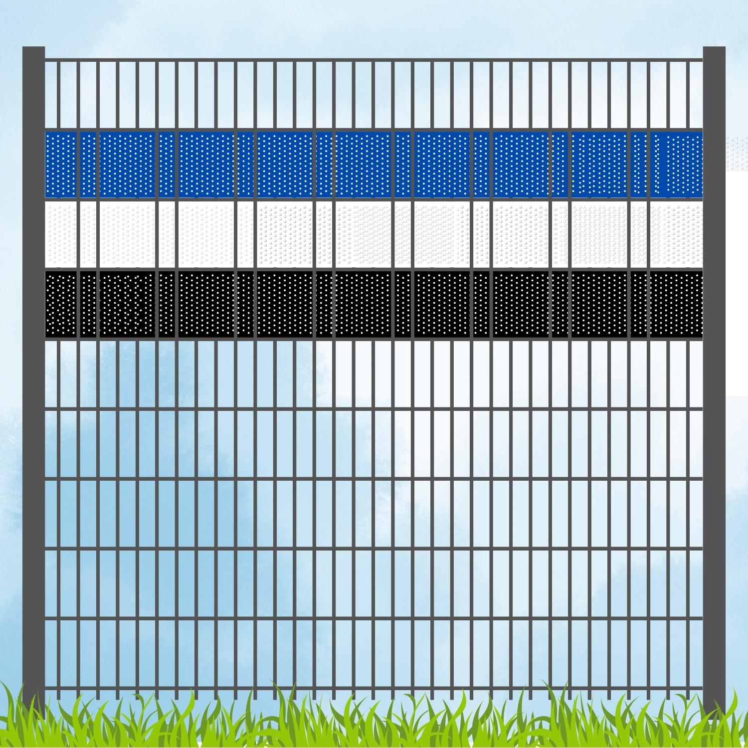 zaun|zu&reg; Sichtschutz Vereinsfarben Blau/Wei&szlig;/Schwarz Volle Streifenbreite 