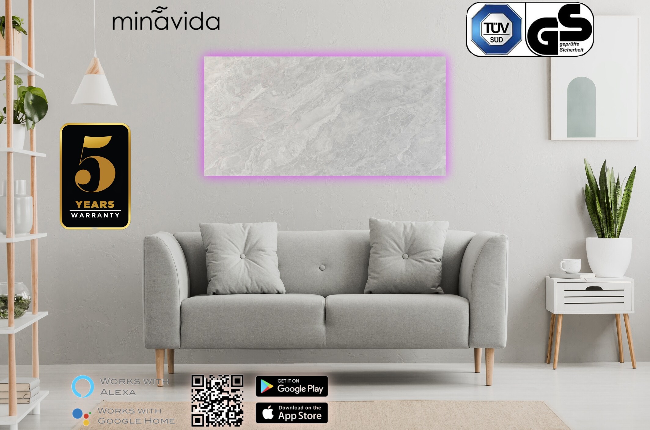 Minavida Infrarot-Wandheizung MV-Serie 500 Watt inkl. Wifi, RGB Beleuchtung 