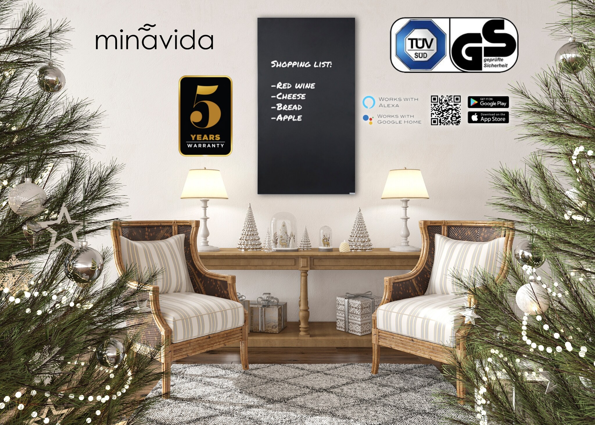 Infrarot-Tafelheizung IC900Plus Schwarz inkl. Thermostat & WiFi 