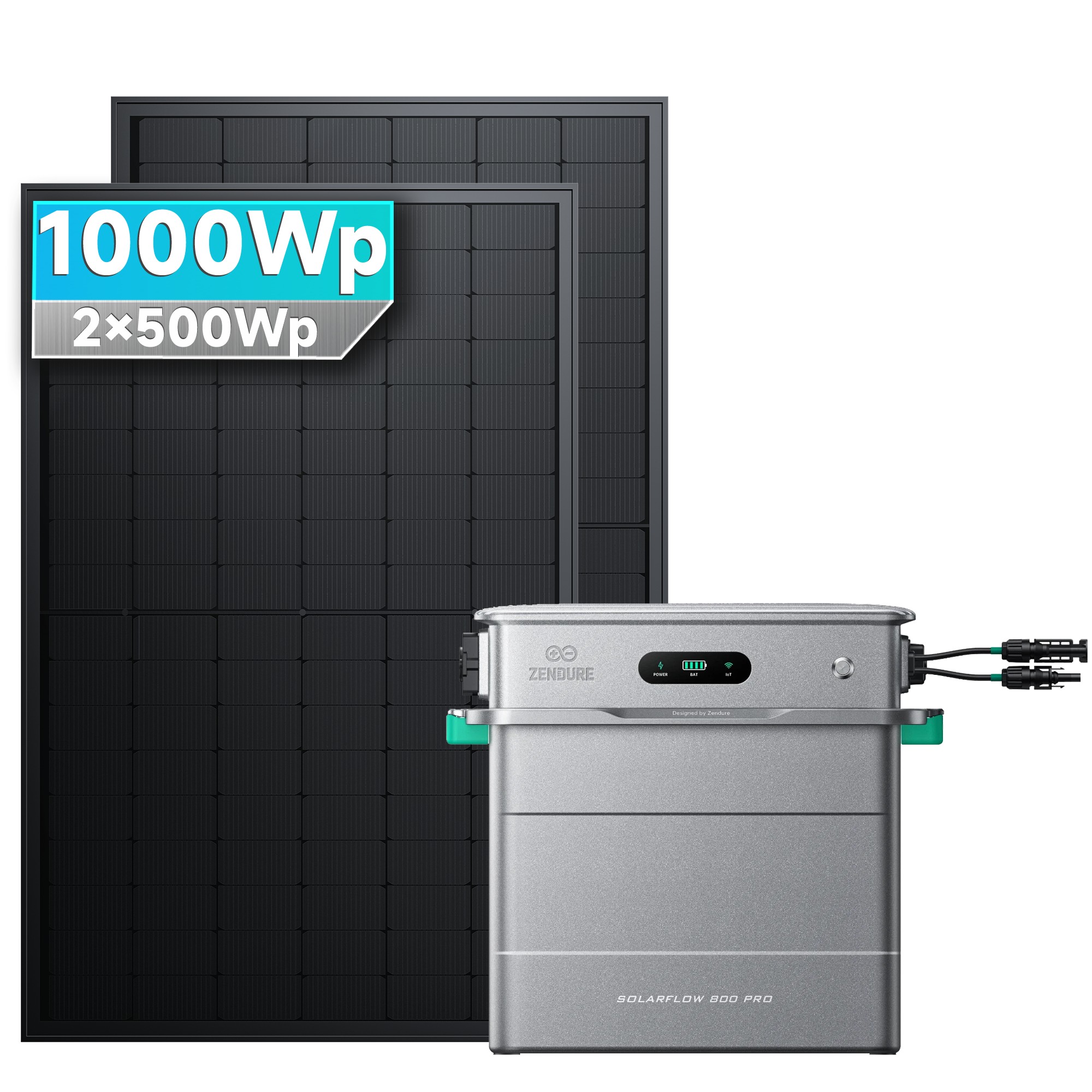 Solarmars&reg; 1000W Balkonkraftwerk mit Speicher,Zendure SolarFlow 800 pro, 1,92kWh,4 MPPT - Ohne Halterung 