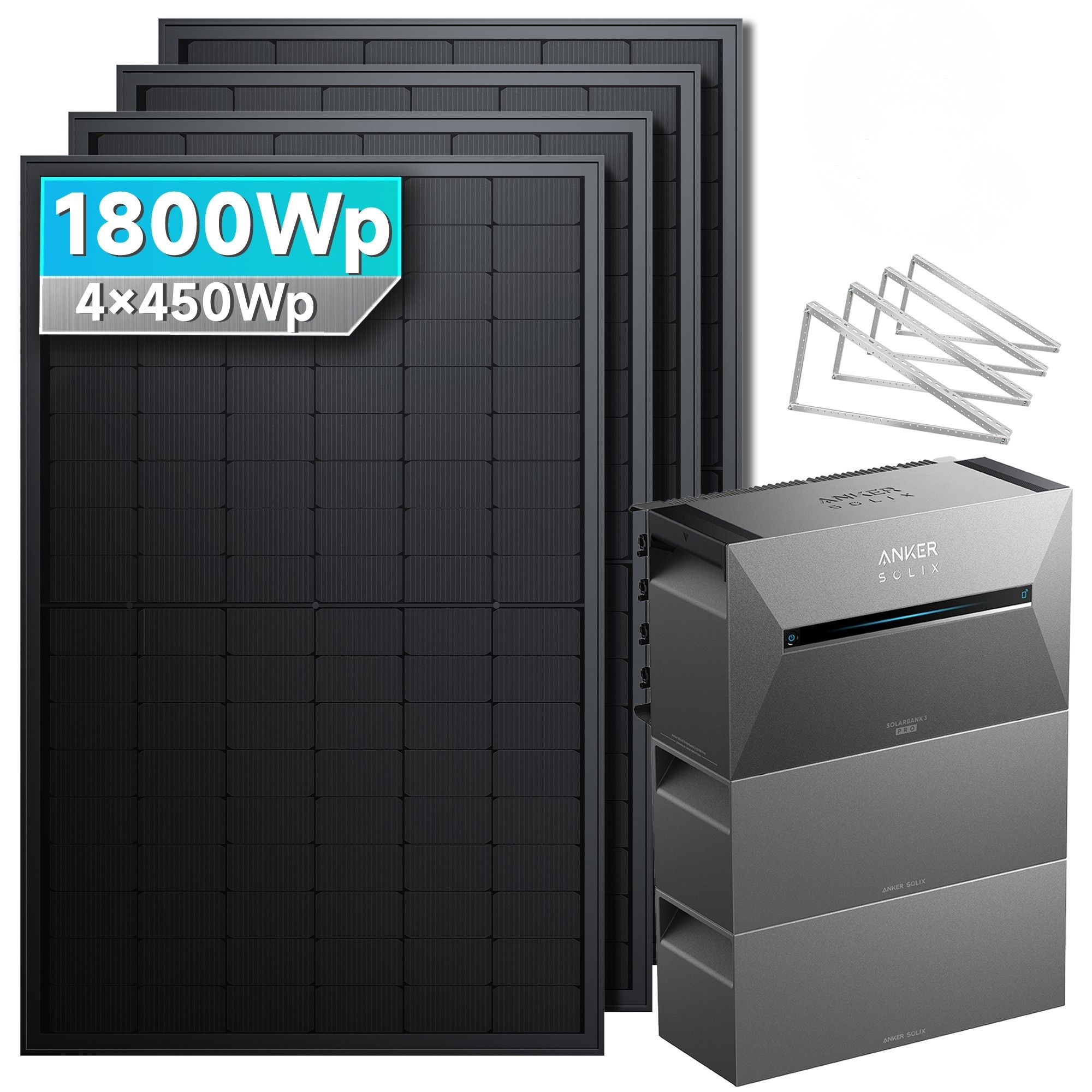 Solarmars&reg; 1800W Balkonkraftwerk mit Speicher, Anker SOLIX Solarbank 3 E2700 Pro + 2x BP2700 - Mit Flachdachhalterung 