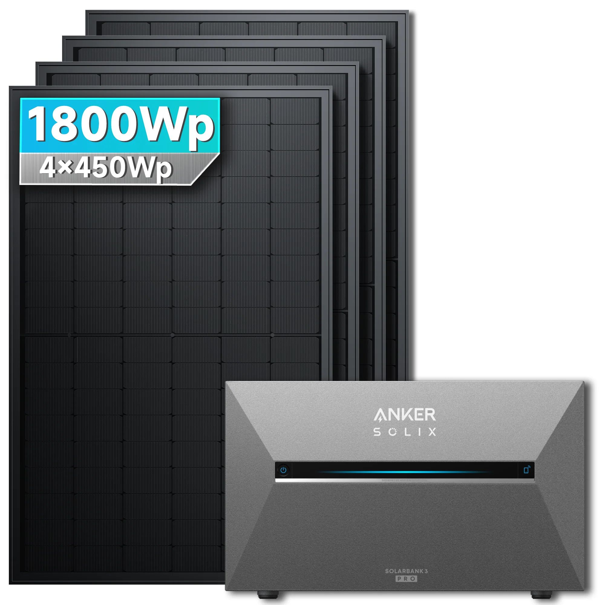 Solarmars&reg; 1800W Balkonkraftwerk mit Speicher, Anker SOLIX Solarbank 3 E2700 Pro - Ohne Halterung 