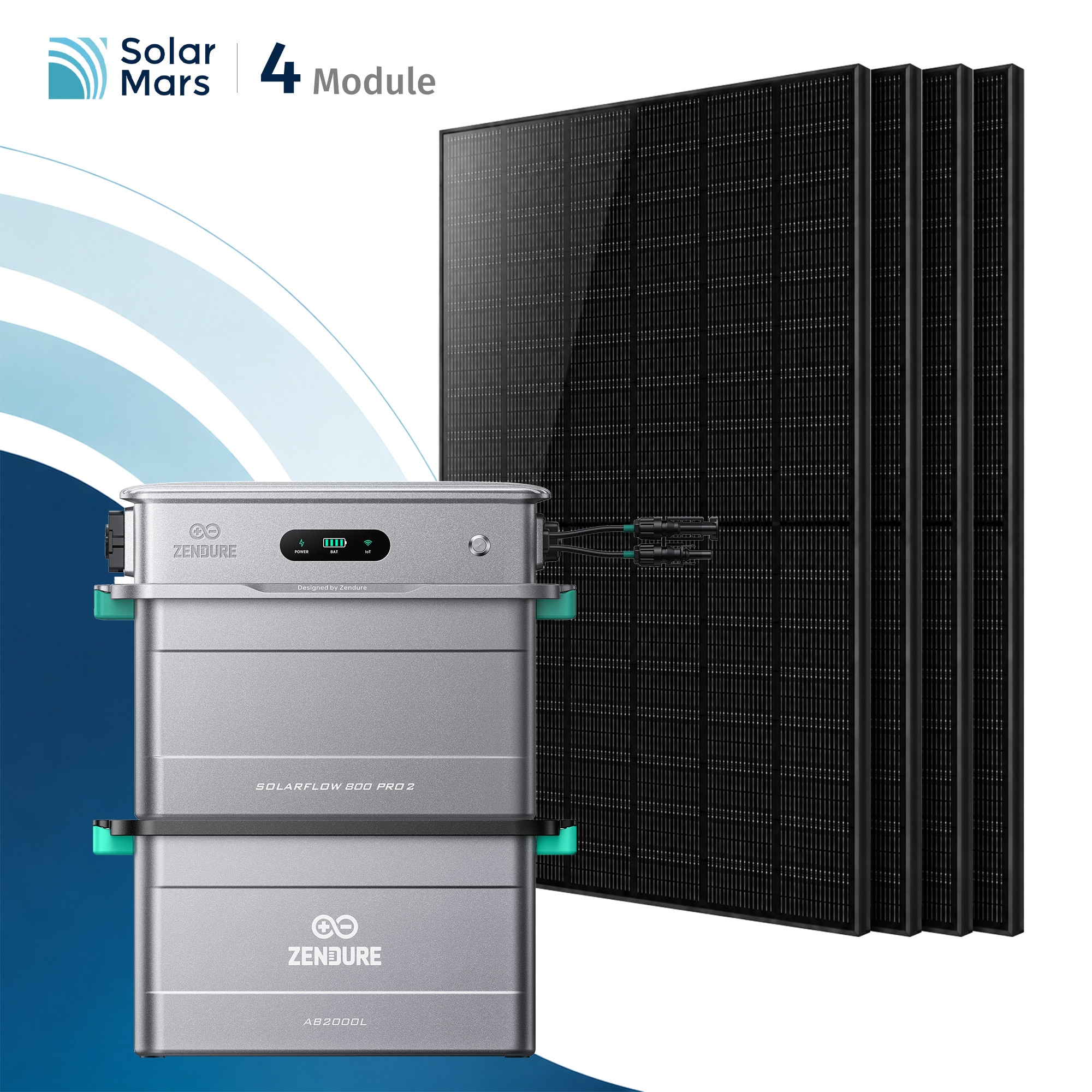 Solarmars&reg; 2000W Balkonkraftwerk mit Speicher,Zendure SolarFlow 800 PRO2 +AB2000L- Ohne Halterung 