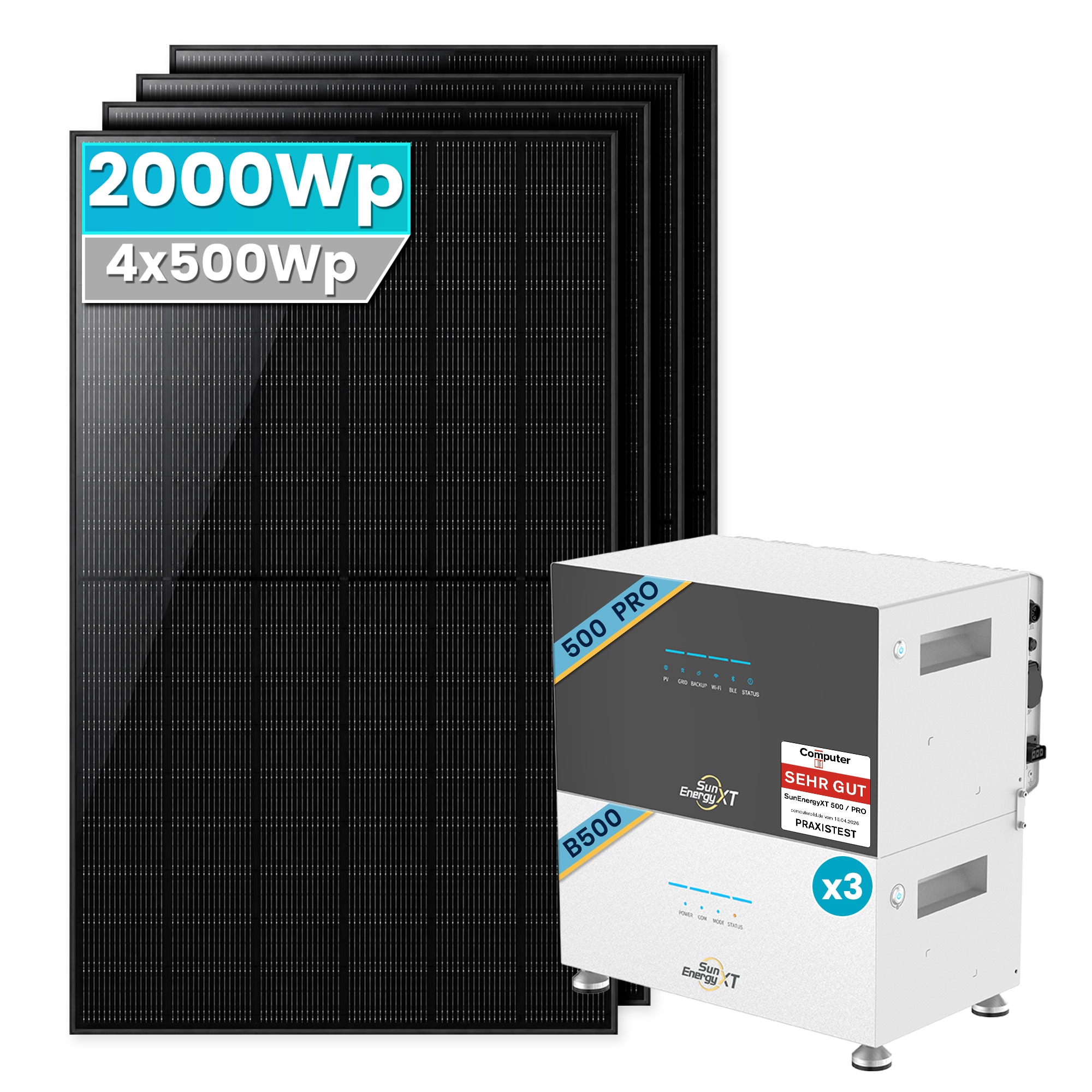 SolarMars 2000W Balkonkraftwerk mit Speicher ,SunEnergyXT 500 PRO 5kWh + 3xB500 Erweiterungsakku - Ohne Halterung 