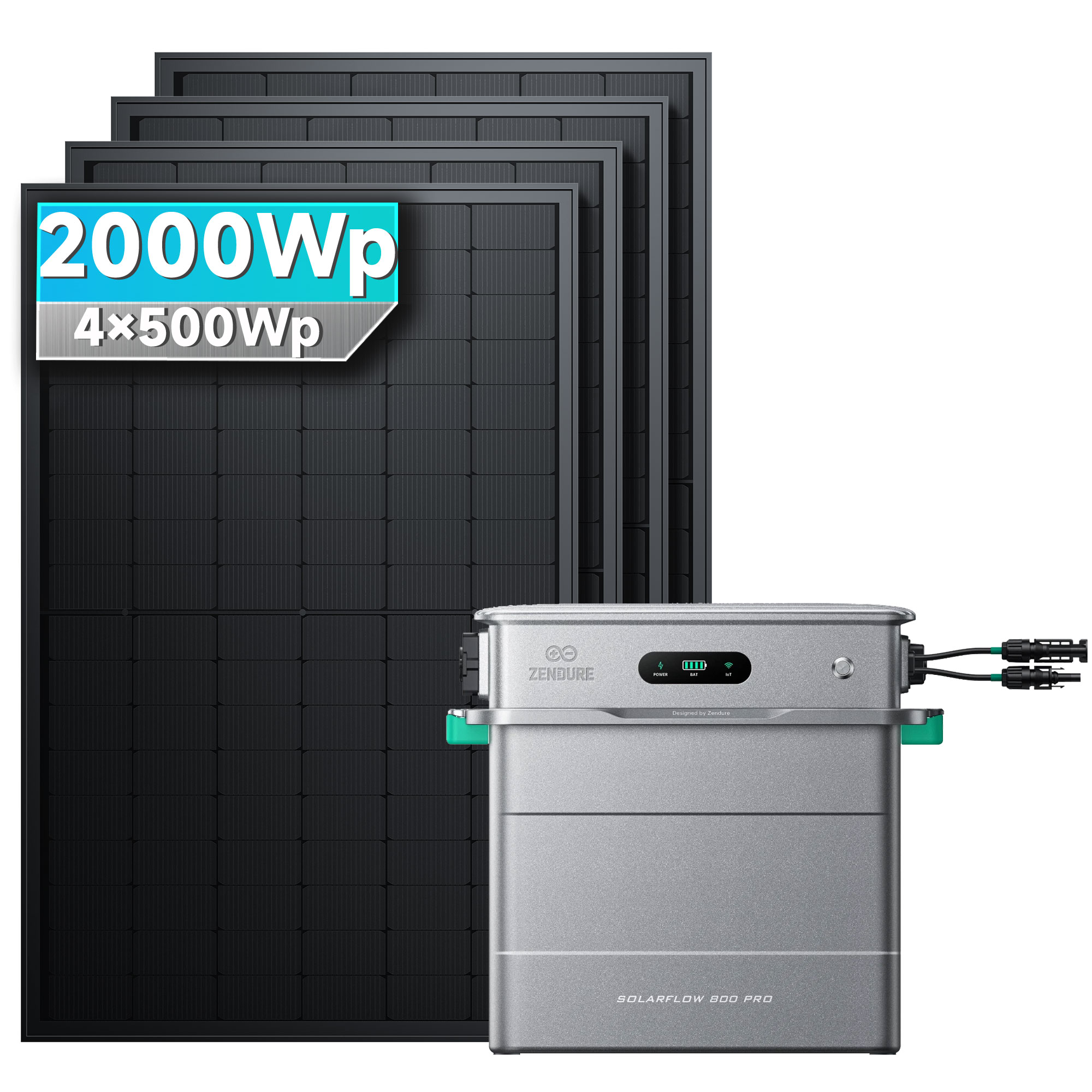 Solarmars&reg; 2000W Balkonkraftwerk mit Speicher,Zendure SolarFlow 800 pro, 1,92kWh,4 MPPT - Ohne Halterung 