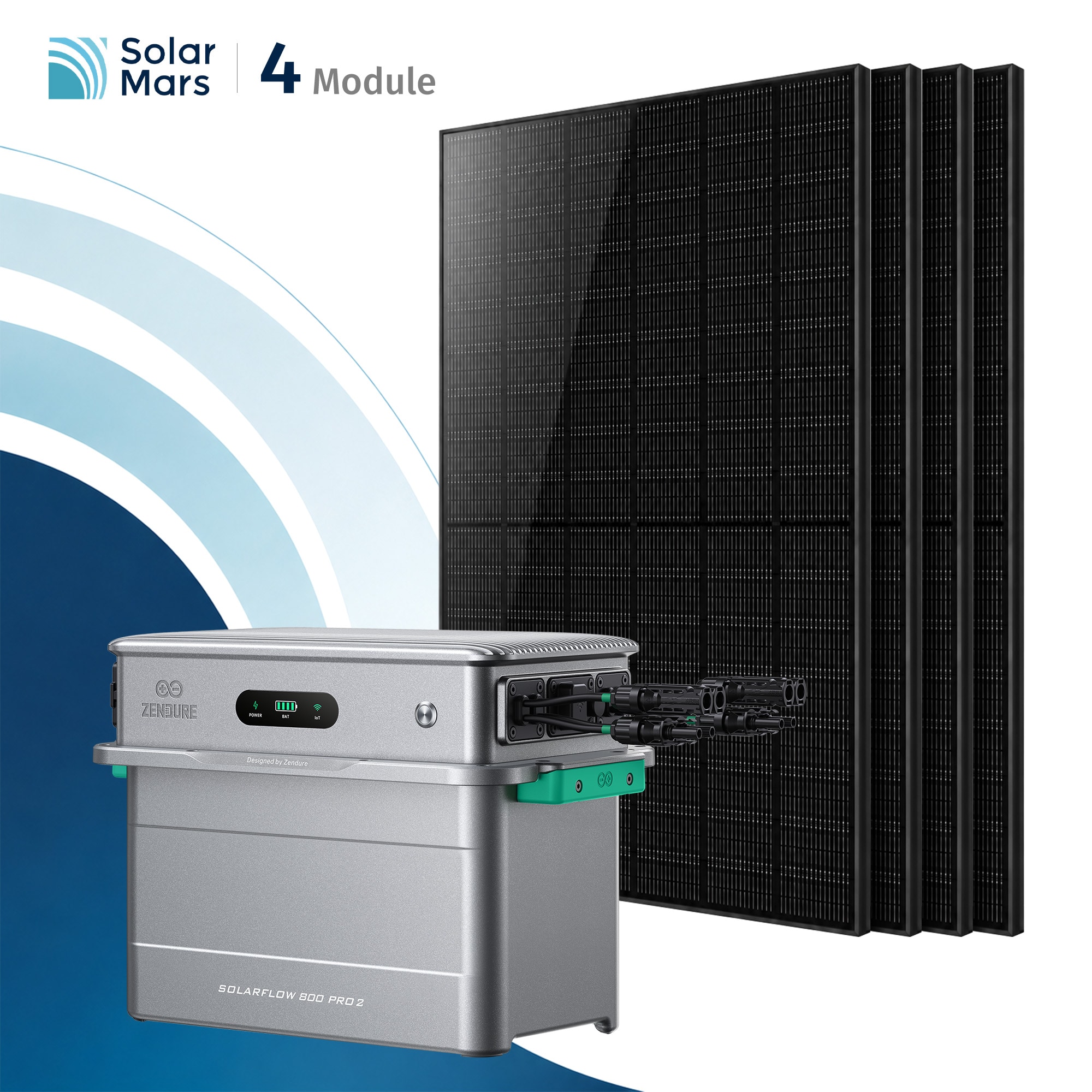 Solarmars&reg; 2000W Balkonkraftwerk mit Speicher,Zendure SolarFlow 800 PRO2, 1,92kWh,4 MPPT - Ohne Halterung 