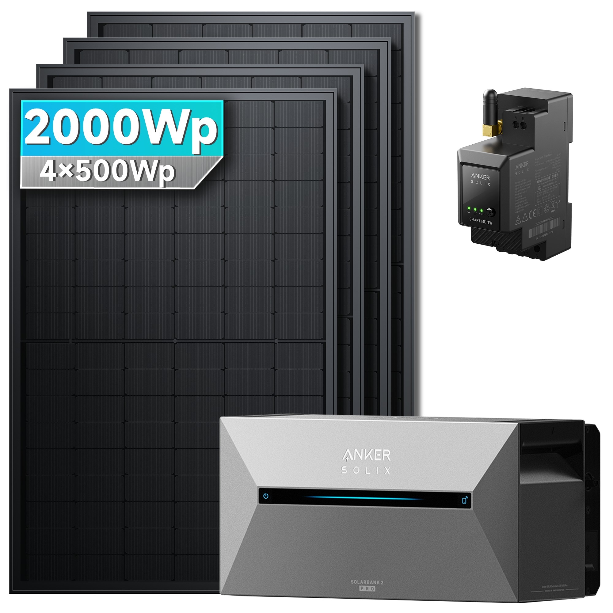 Solarmars&reg; 2000W Balkonkraftwerk mit Speicher, Anker SOLIX Solarbank 2 E1600 pro,1,6kWh- Ohne Halterung 