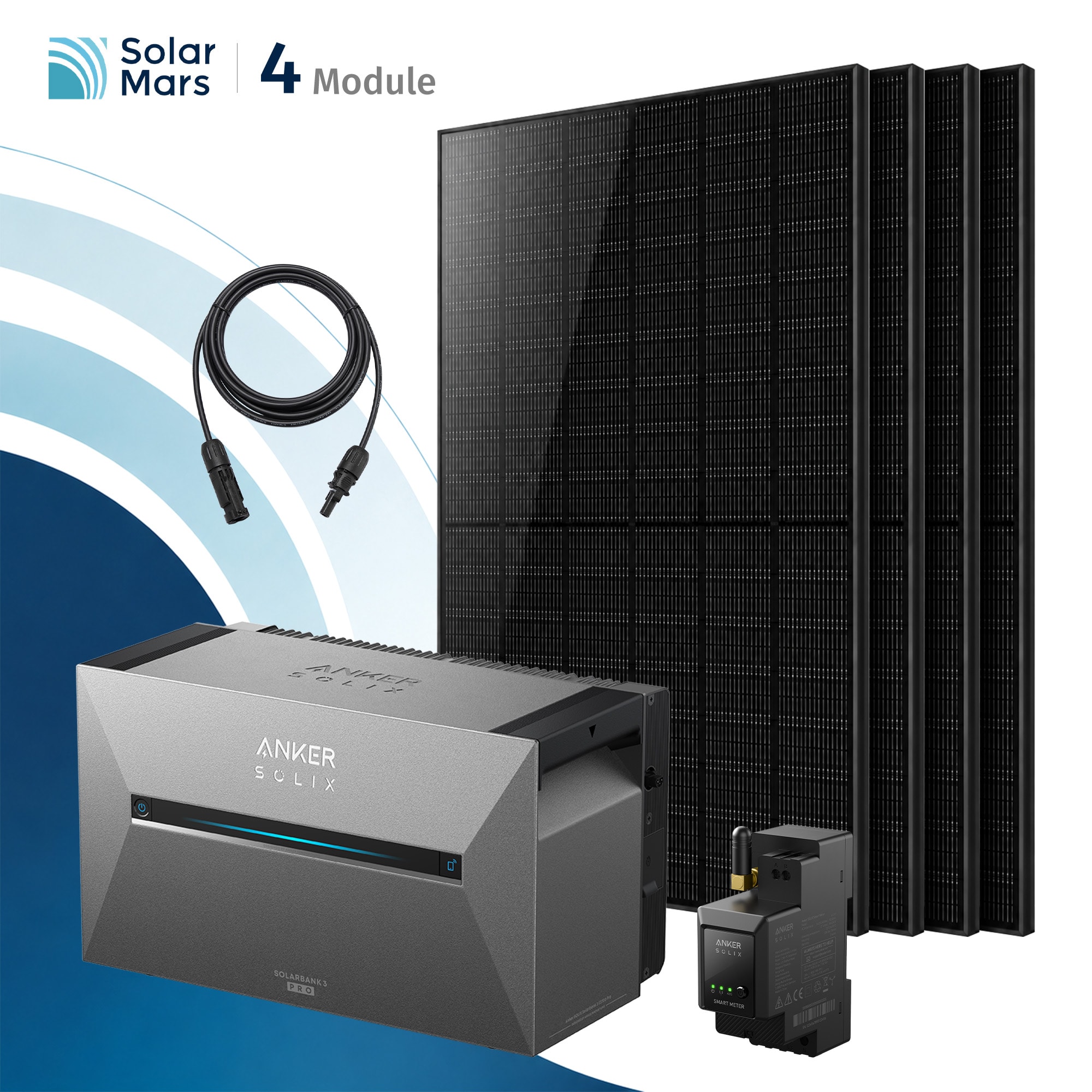 SolarMars&reg; 2000W Balkonkraftwerk mit Speicher, Anker SOLIX Solarbank 3 E2700 Pro - Ohne Halterung 