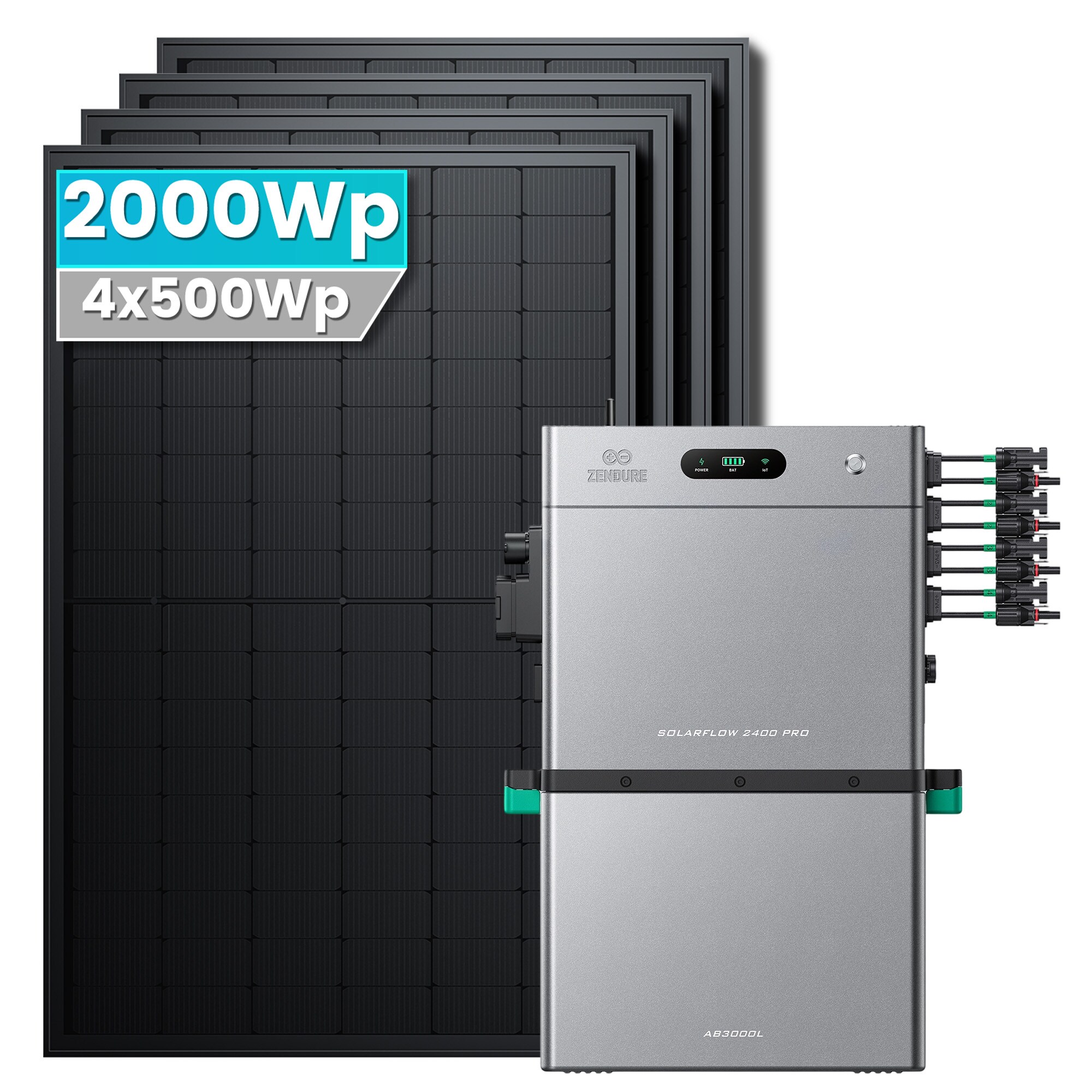 Solarmars&reg; 2000W Balkonkraftwerk mit 5,28 kWh Speicher,Zendure SolarFlow 2400 PRO + AB3000L,4 MPPT - Ohne Halterung - Bild 1
