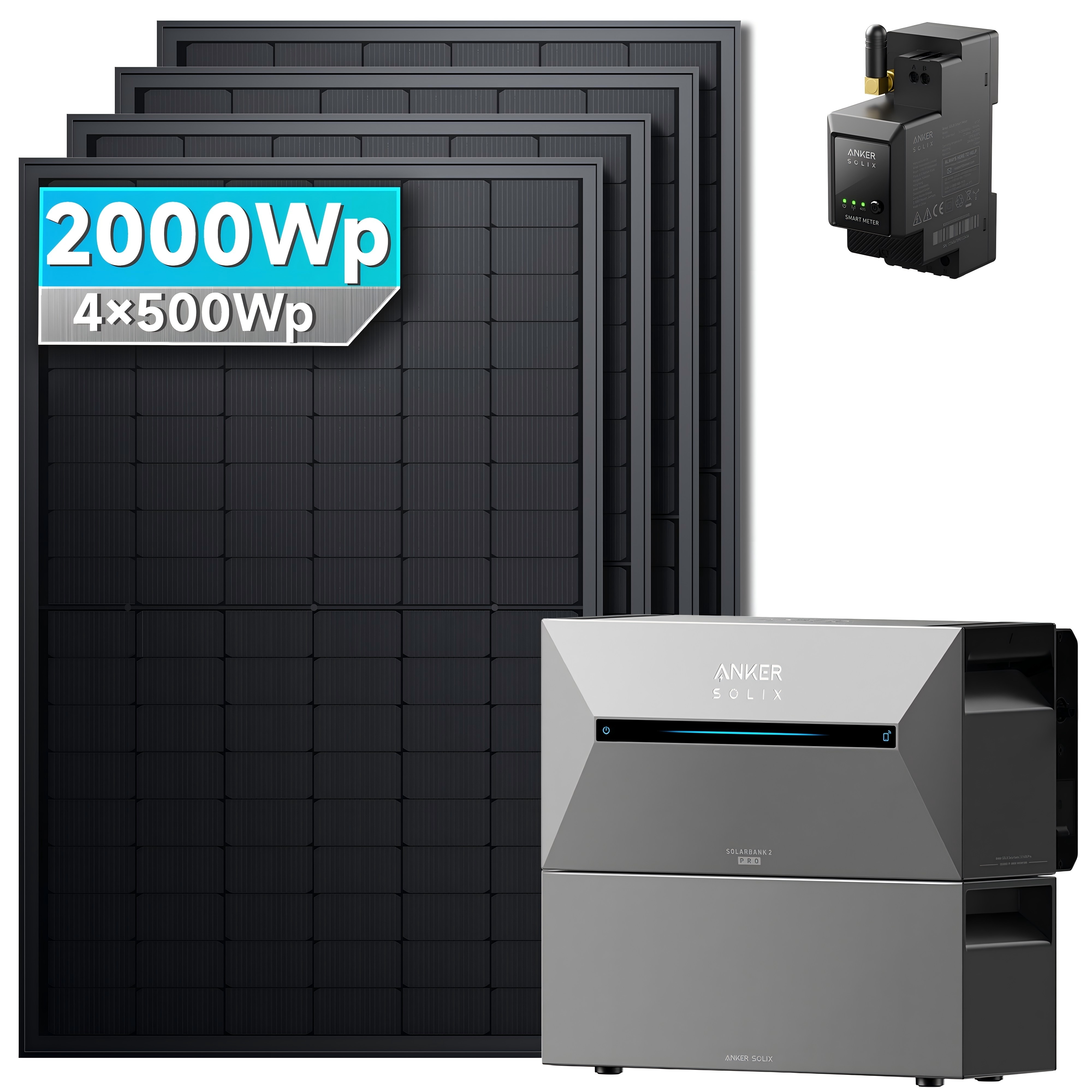 Solarmars&reg; 2000W Balkonkraftwerk mit Speicher, Anker SOLIX Solarbank 2 E1600 Pro +1x BP2700 - Ohne Halterung 