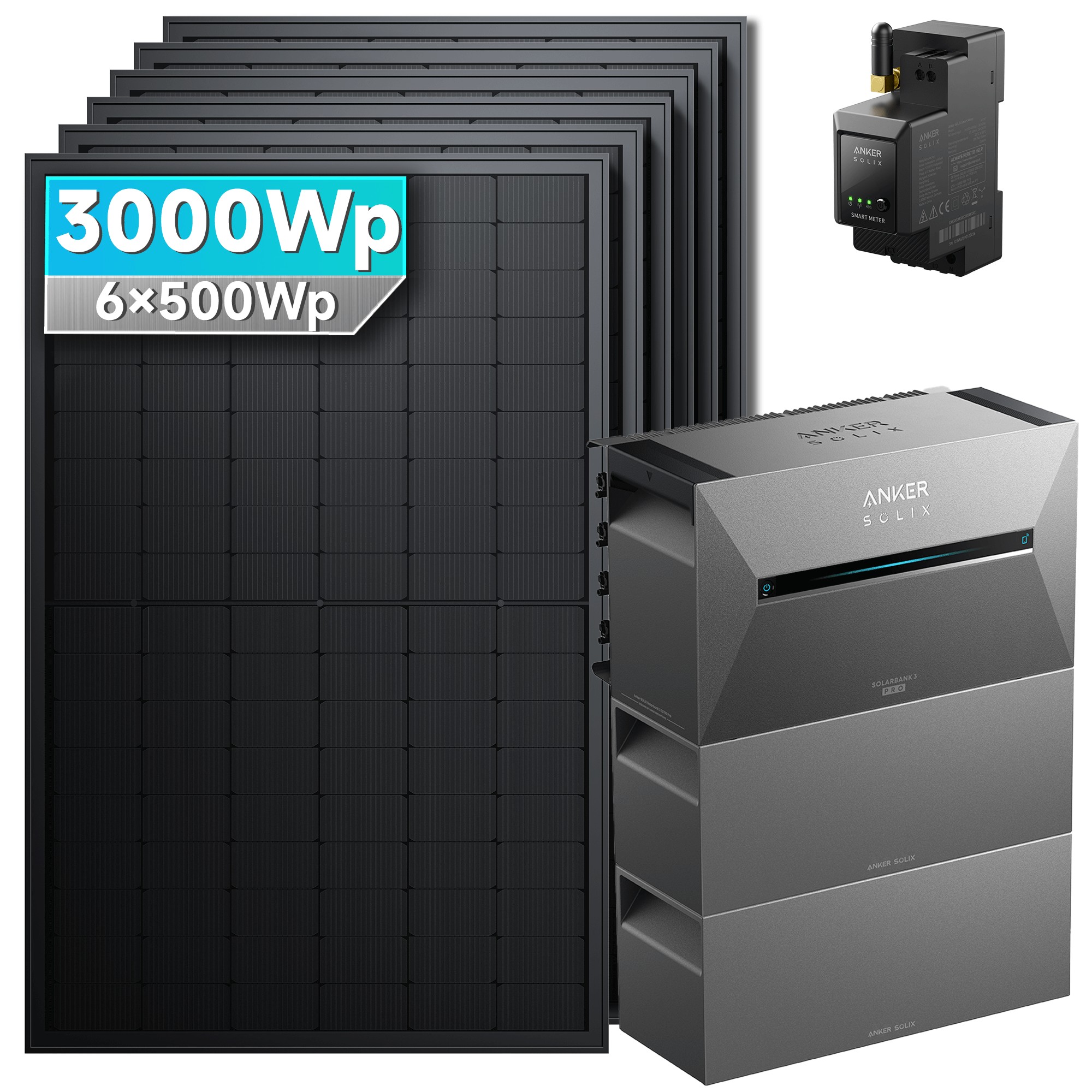 Solarmars&reg; 3000W Balkonkraftwerk mit Speicher, Anker SOLIX Solarbank 3 E2700 Pro + 2x BP2700 - Ohne Halterung 
