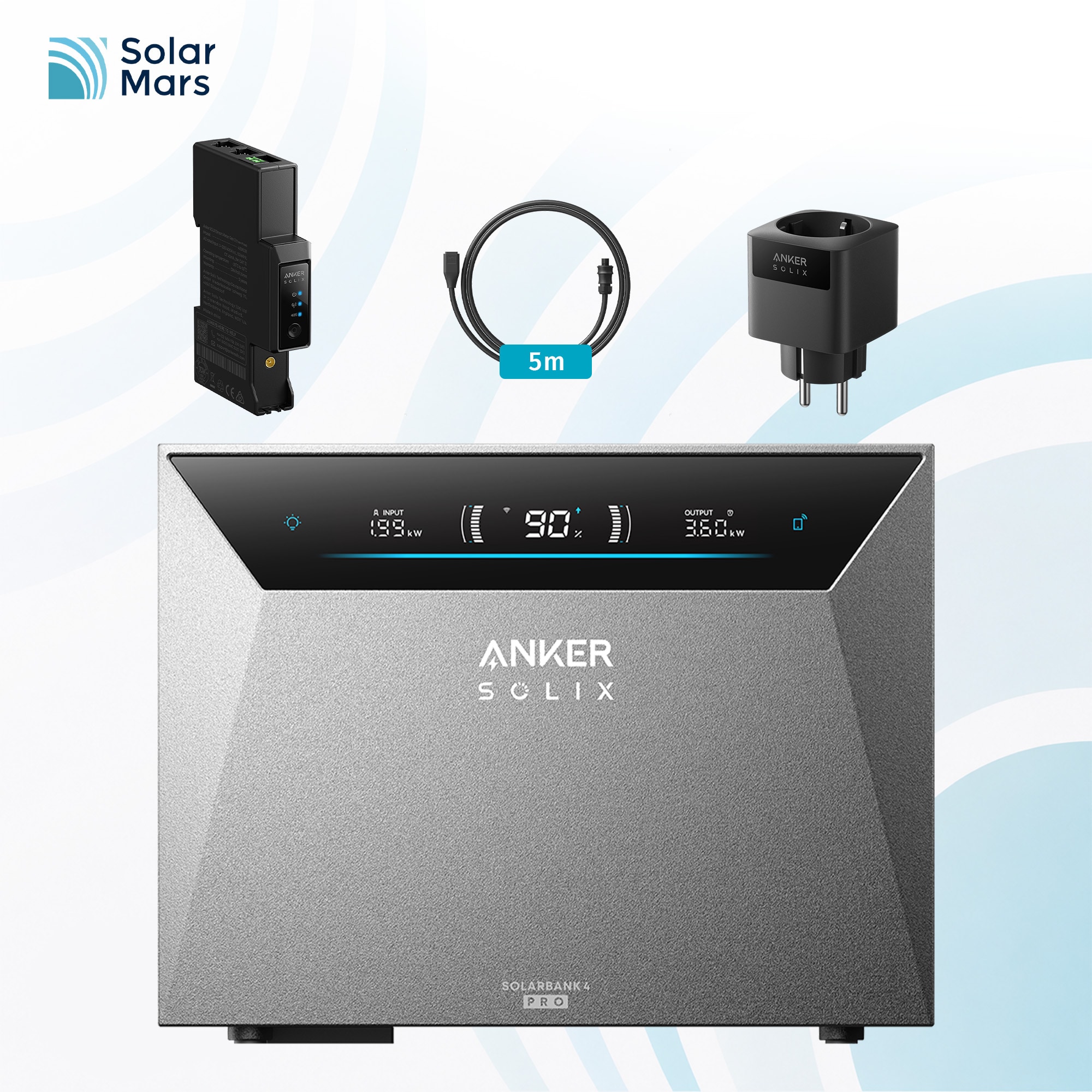 Anker SOLIX 4 Pro Solarbank+Smart Meter Gen2+Smart Plug Gen2,4 MPPT, 5000W Solareingang, bis zu 30kWh Kapazit&auml;t, 2500W bidirektionales Laden, 10000 Zyklen, Anker Intelligence 
