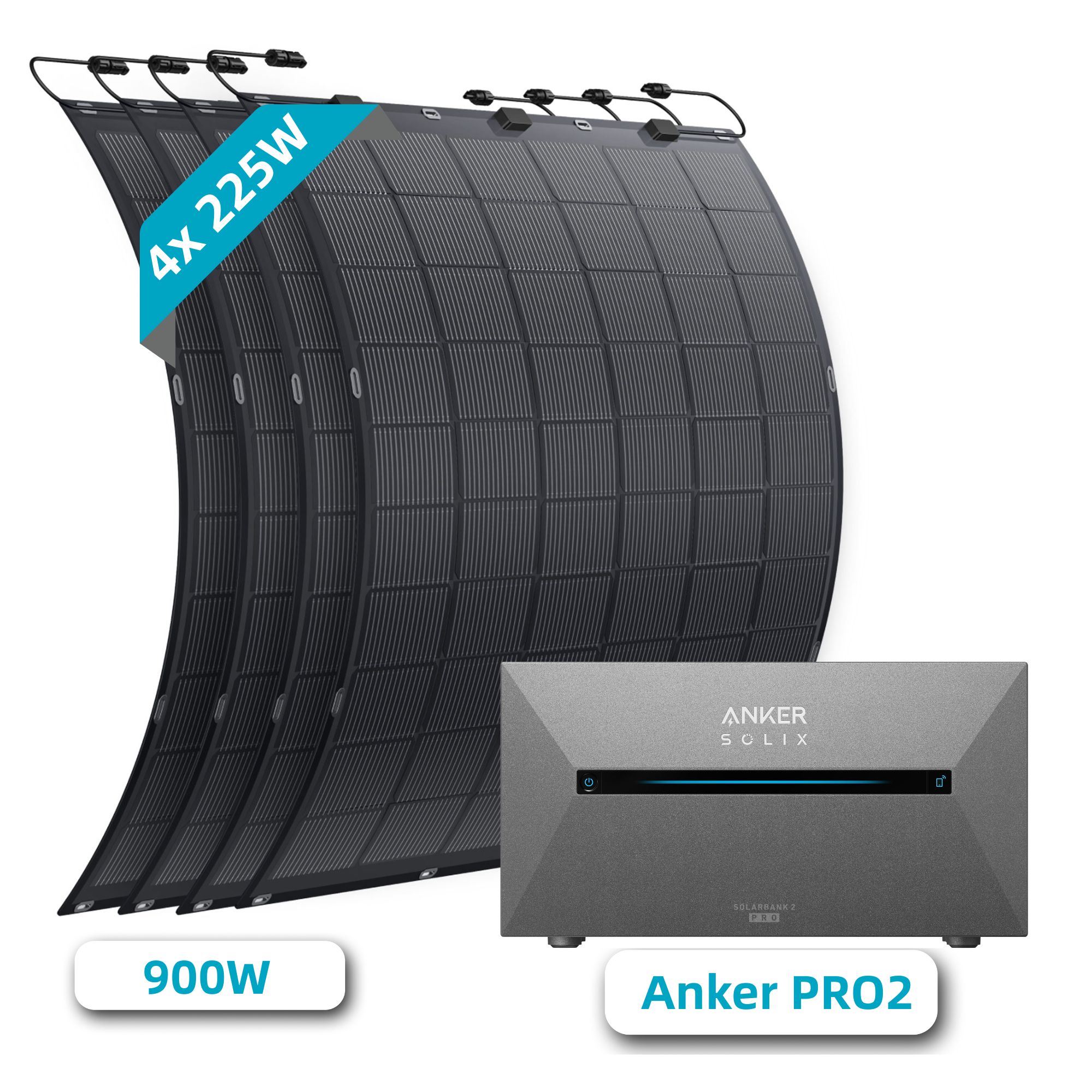 Solarmars&reg; 900W Balkonkraftwerk Topcon Flexible Solar Panel mit Speicher, Anker SOLIX Solarbank 2 E1600 pro, 1,6kWh 