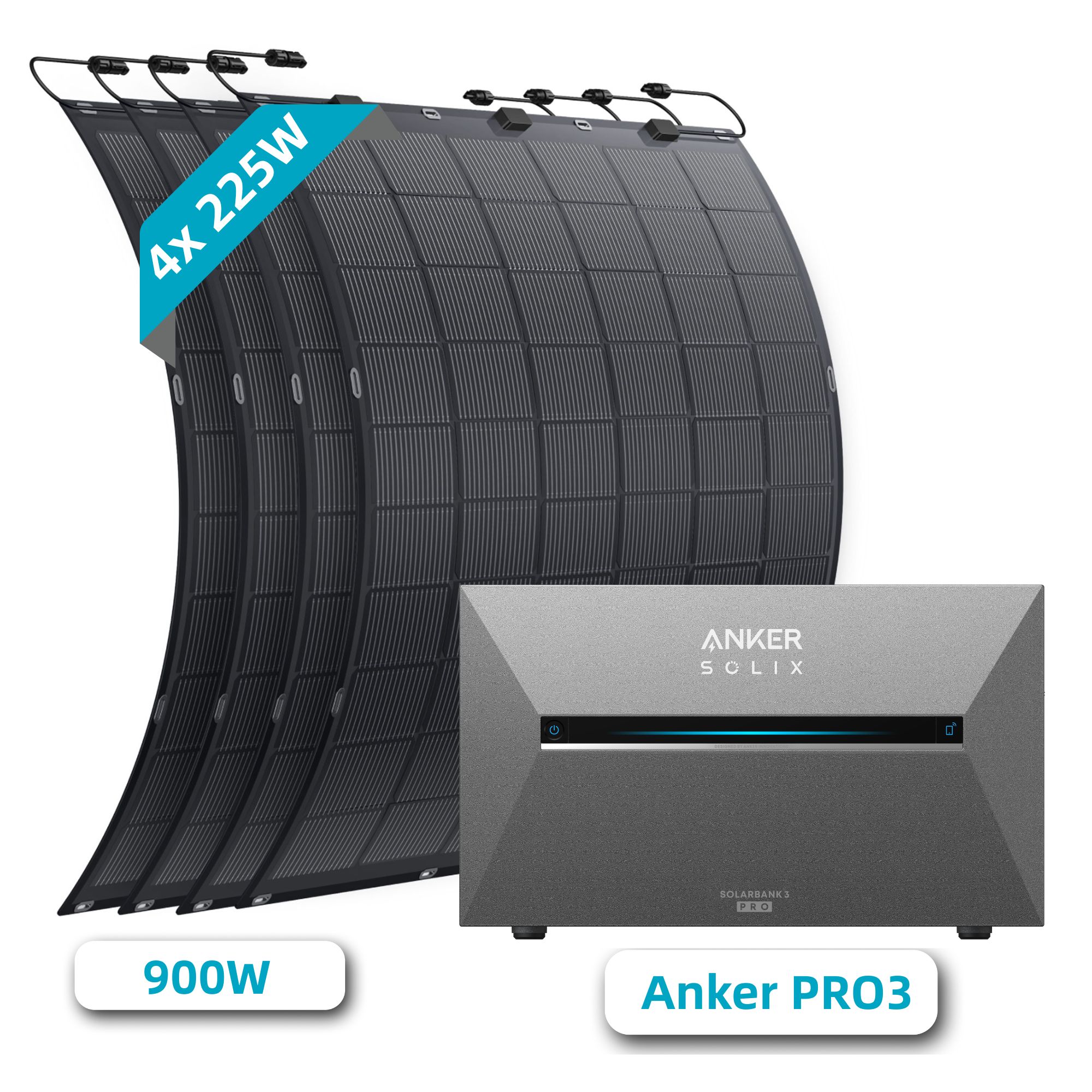 Solarmars&reg; 900W Balkonkraftwerk Topcon Flexible Solar Panel mit Speicher, Anker SOLIX Solarbank 3 E2700 Pro, 2,68kWh 
