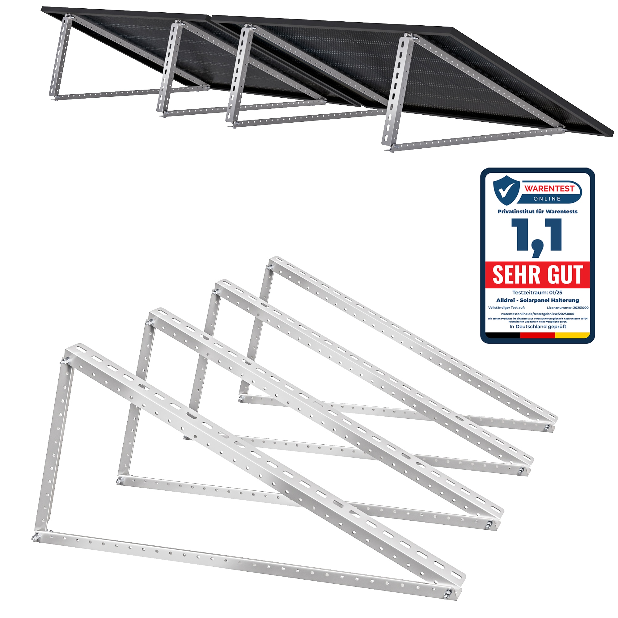 Solarmodul Halterung Solarpanel Halterung 120cm, 4 St&uuml;ck,Solarpanel Halterung f&uuml;r 2 Module, 0% MwSt., Geeignet f&uuml;r Flachdach/Garten/Wand 