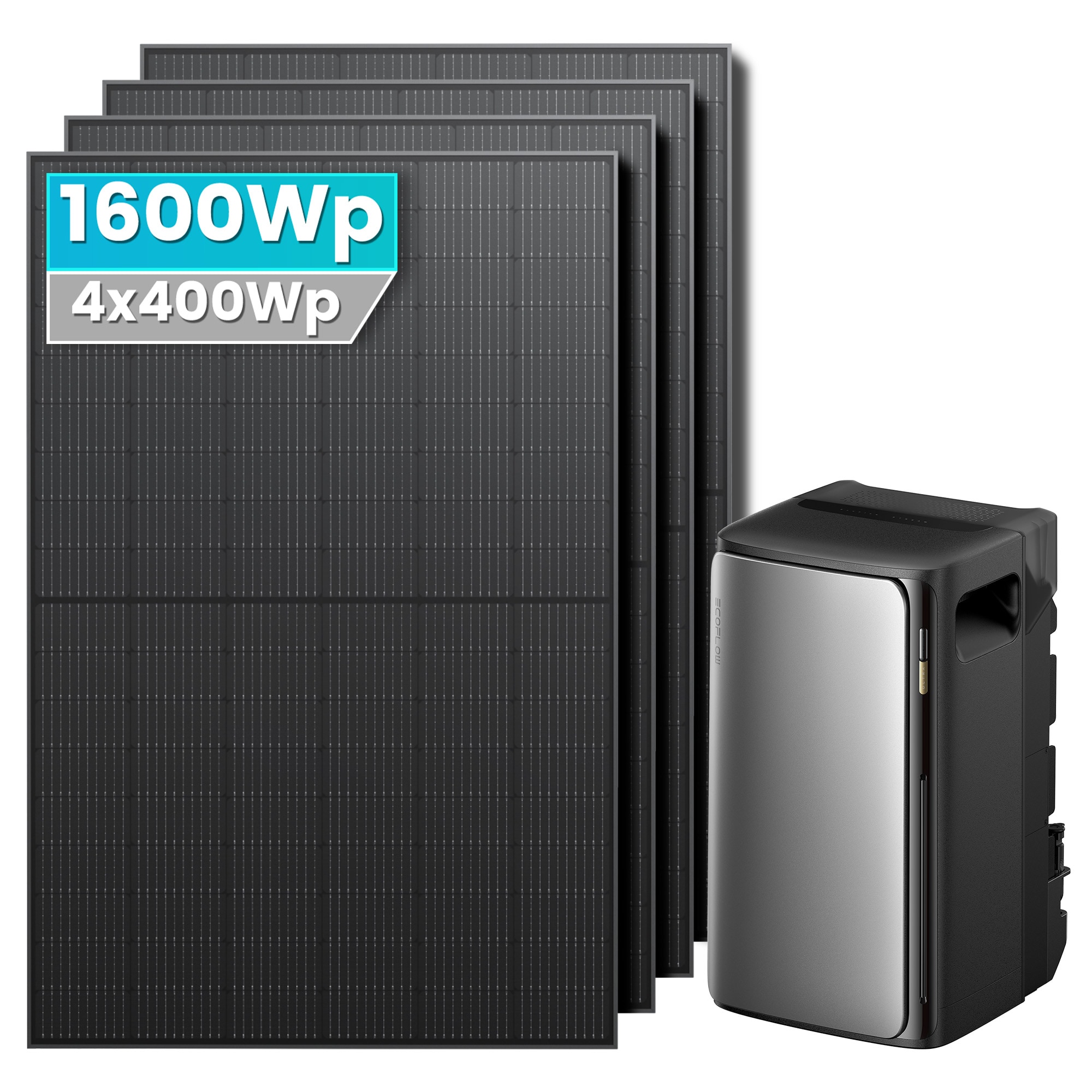 Solarmars&reg; 1600W Balkonkraftwerk mit Speicher, EcoFlow Stream Ultra 1920Wh Akku, 4x 400W Monofacial PV Panels - Ohne Halterung 