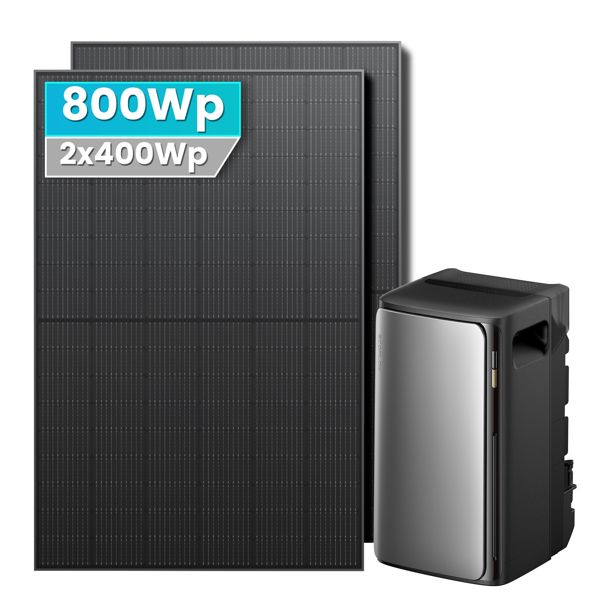 Solarmars&reg; 800W Balkonkraftwerk mit Speicher, EcoFlow Stream Ultra 1920Wh Akku, 2x 400W Monofacial PV Panels- Ohne Halterung 