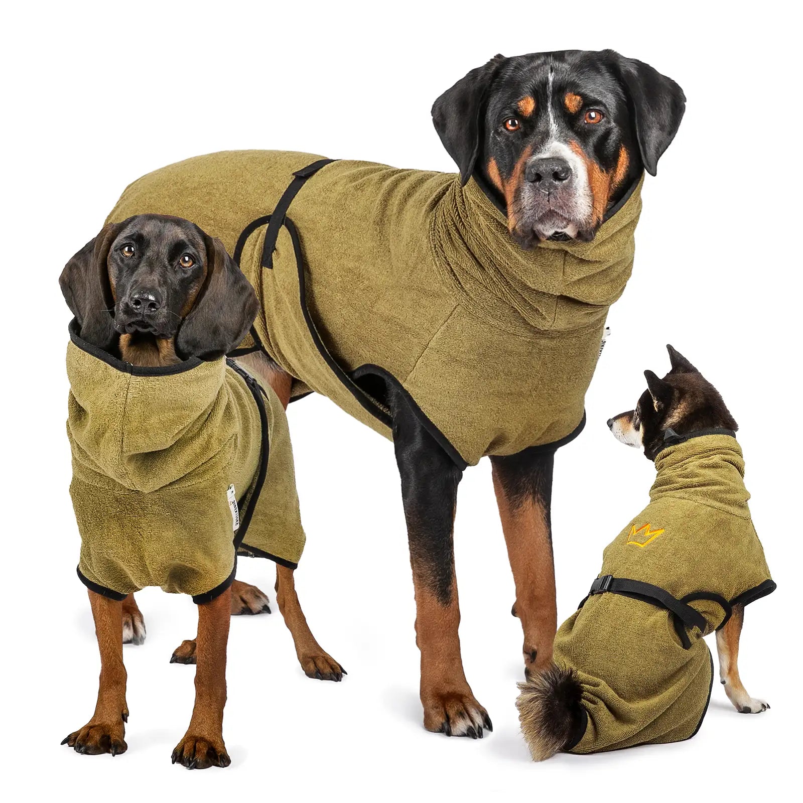 Rudelk&ouml;nig Hundebademantel Gr&ouml;&szlig;e XL in Khaki Hund Bademantel Baumwolle saugstark schnelltrocknend weich waschbar 