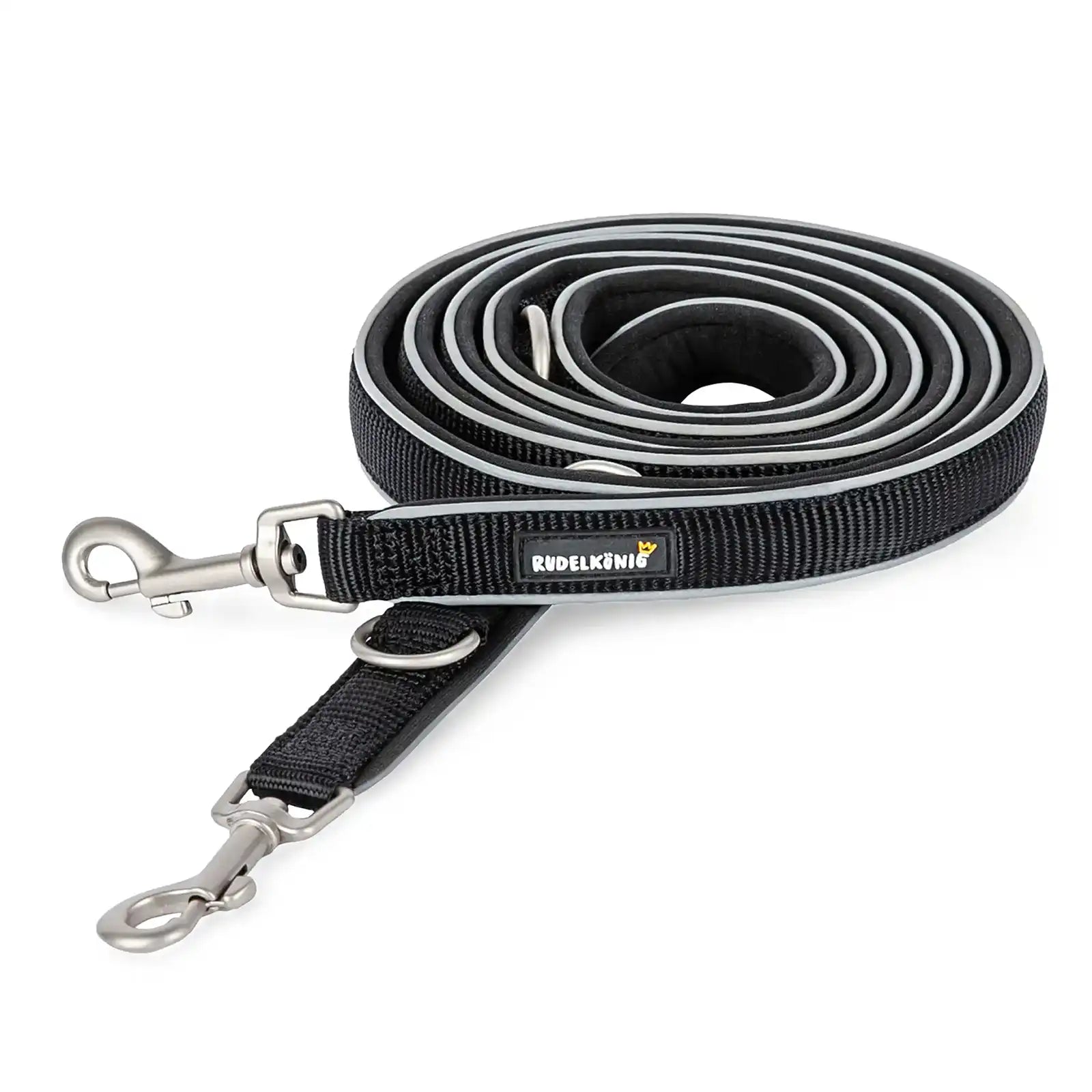 Rudelk&ouml;nig Hundeleine Paola reflektierend in schwarz F&uuml;hrleine Doppelleine reflektierend weich robust verstellbar Trainingsleine 
