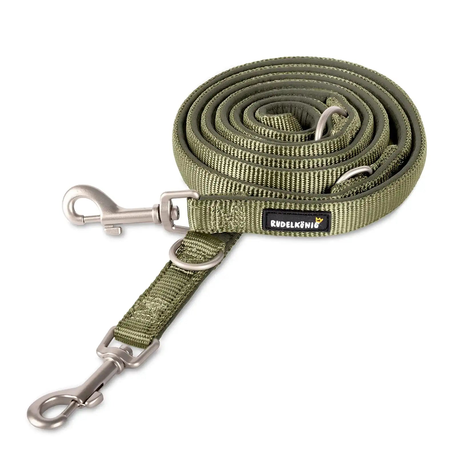 Rudelk&ouml;nig Hundeleine Bella in Schwarz F&uuml;hrleine Doppelleine gepolstert stabil verstellbar robust Trainingsleine 