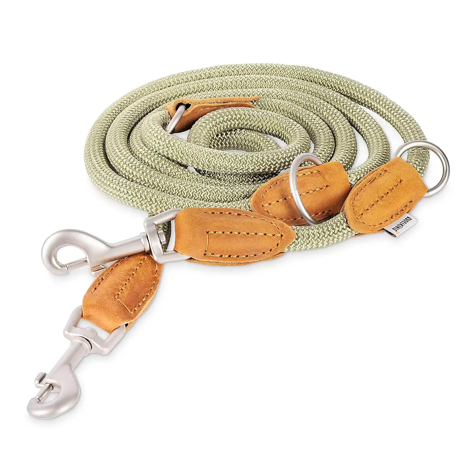 Hundeleine Emma in Beige 2,30 Führleine Doppelleine verstellbar mit Leder elegante Tauleine robust