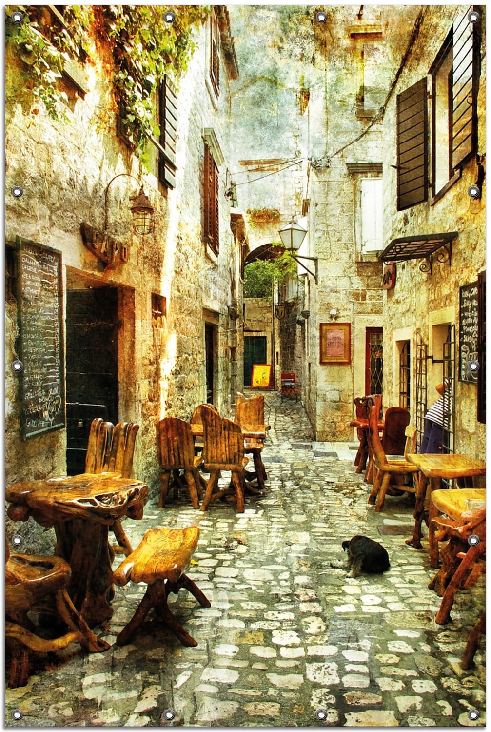 Wallario Gartenposter ca. 180 x 180cm, 2-teilig Italienische kleine Gasse 