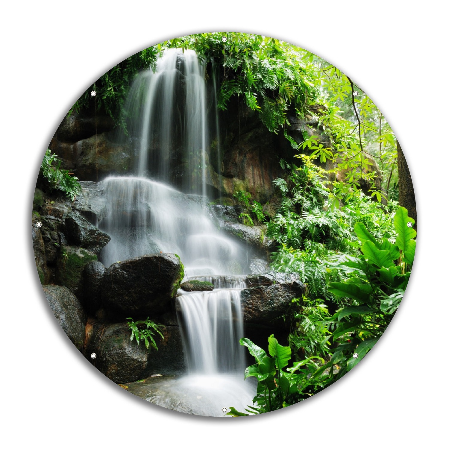 Wallario Gartenposter ca. 80 x 120 cm Sturzbach im Gr&uuml;nen 