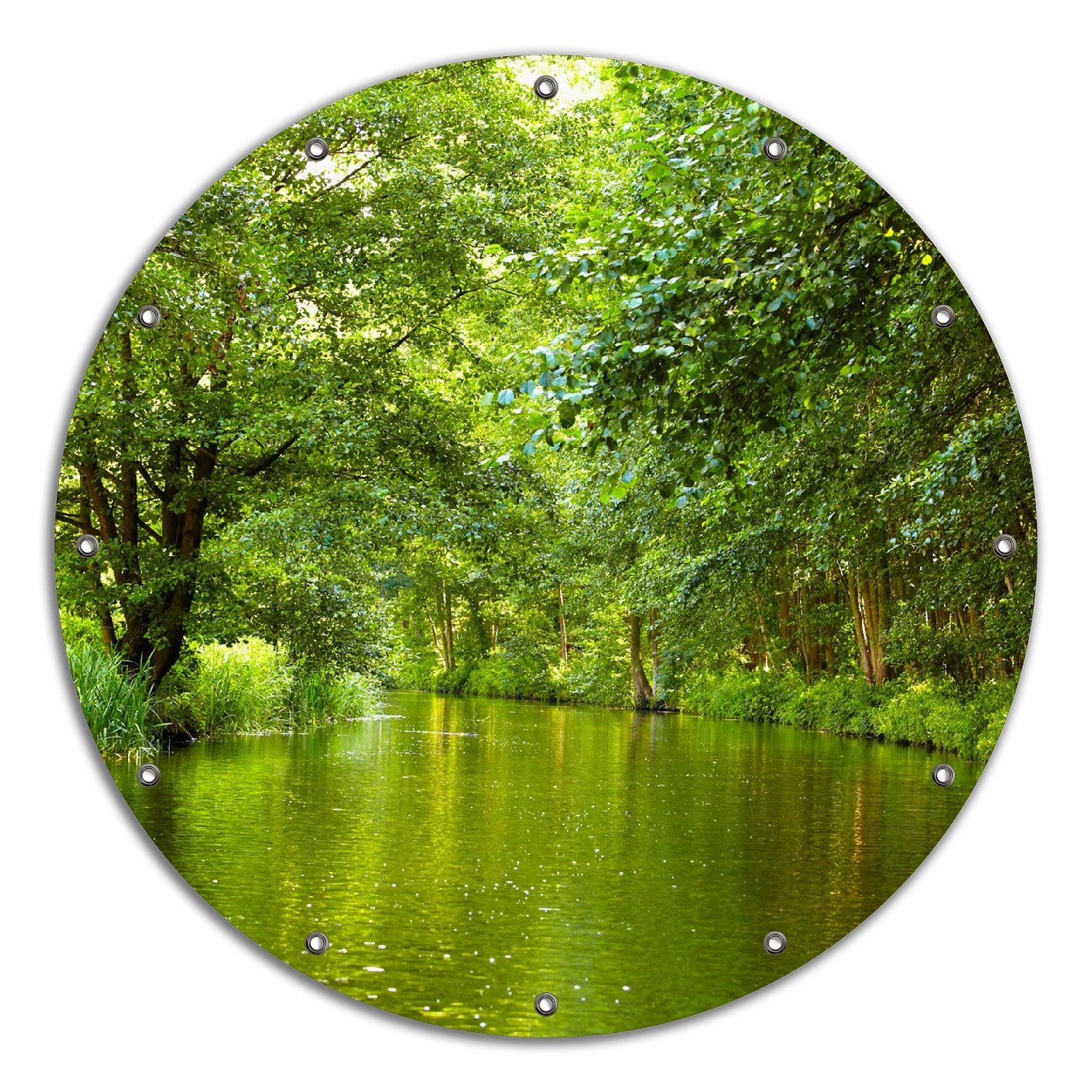 Wallario Gartenposter ca. 120 x 180 cm Spreewald in Brandenburg  gr&uuml;ne W&auml;lder und Spiegelungen im Wasser 