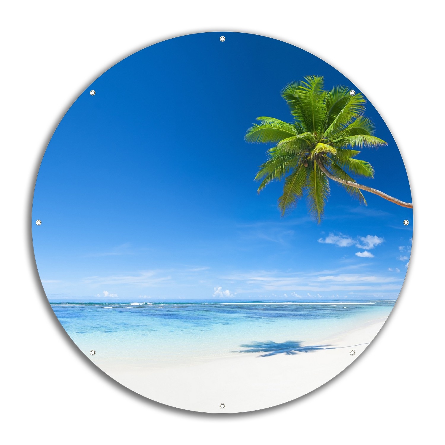 Wallario Gartenposter ca. 120 x 180 cm Wei&szlig;er Sandstrand am Meer - Ein Traum unter Palmen 