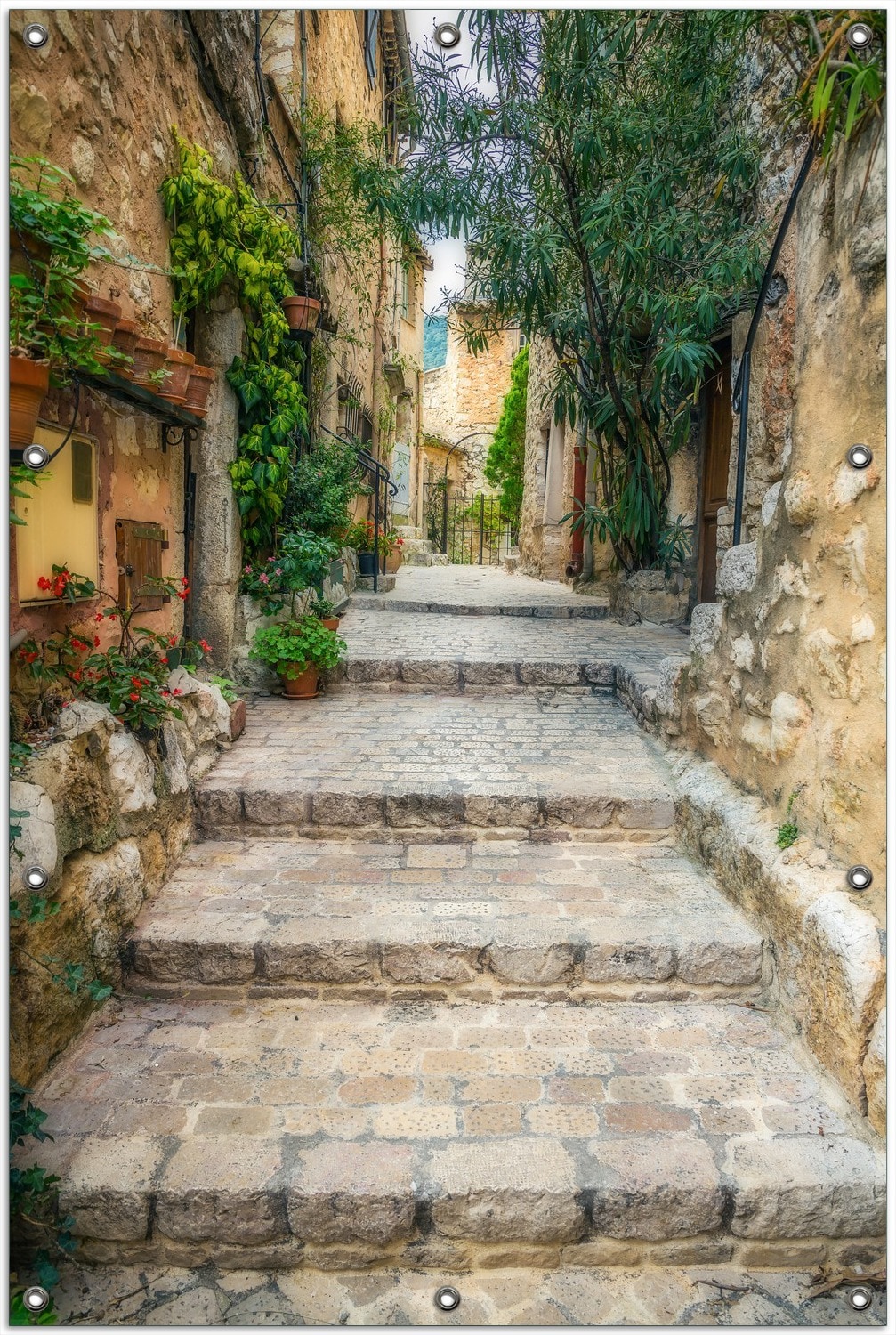 Wallario Gartenposter ca. 60 x 90 cm Alte steinerne Gasse in S&uuml;dfrankreich 