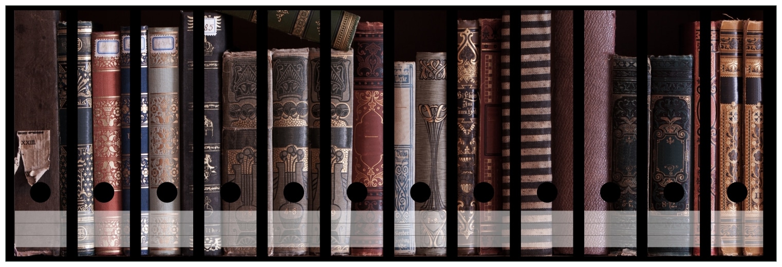 Wallario Ordnerr&uuml;cken Sticker 12 St&uuml;ck B&uuml;cherregal mit alten B&uuml;chern 